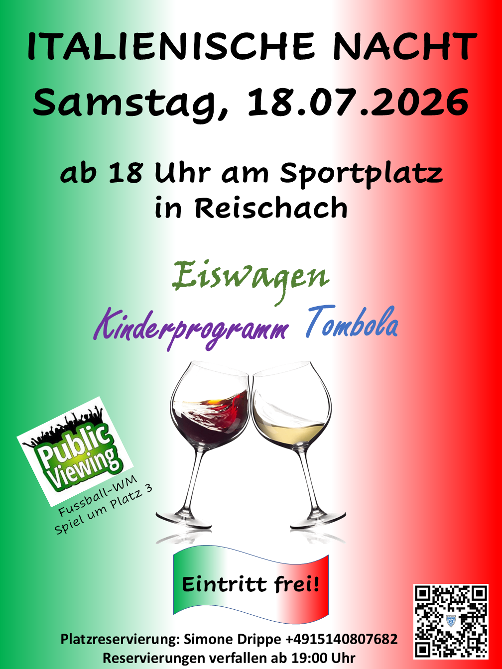 Einladung italienische Nacht des TSV Reischach am 18. Juli