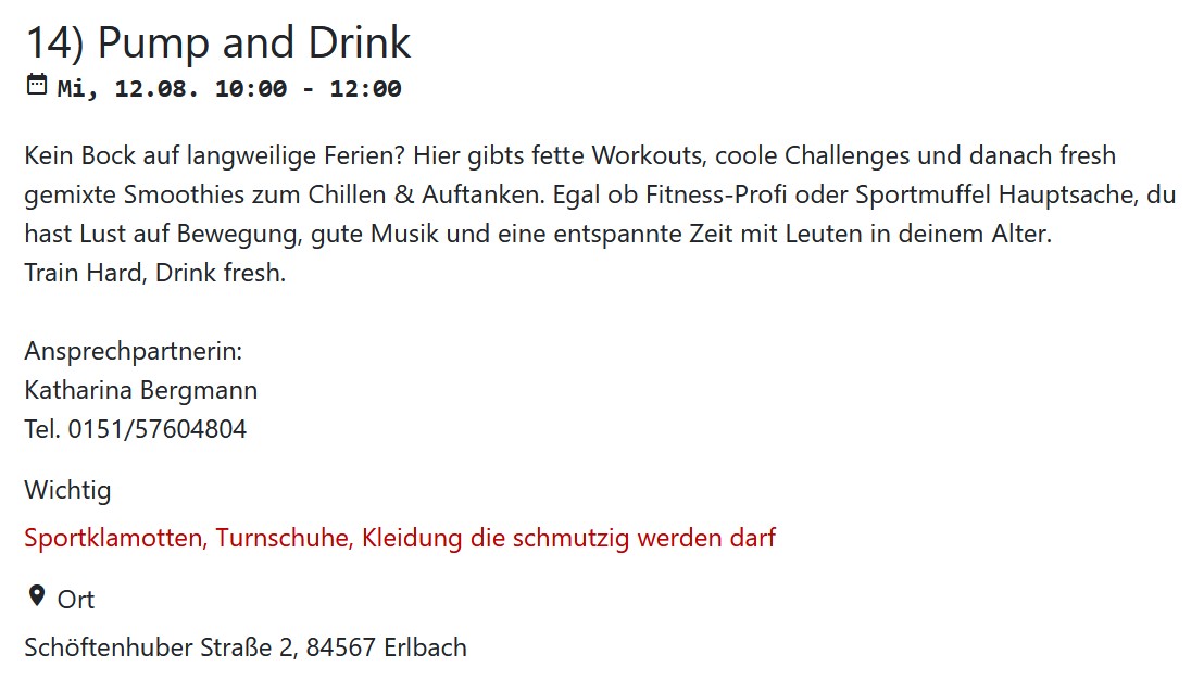 Ferienprogramm noch Plätze frei: Auspowern bei 