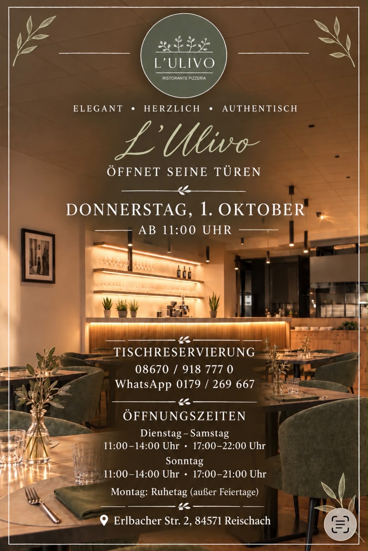 Pizzeria L‘ulivo öffnet am 1.10.