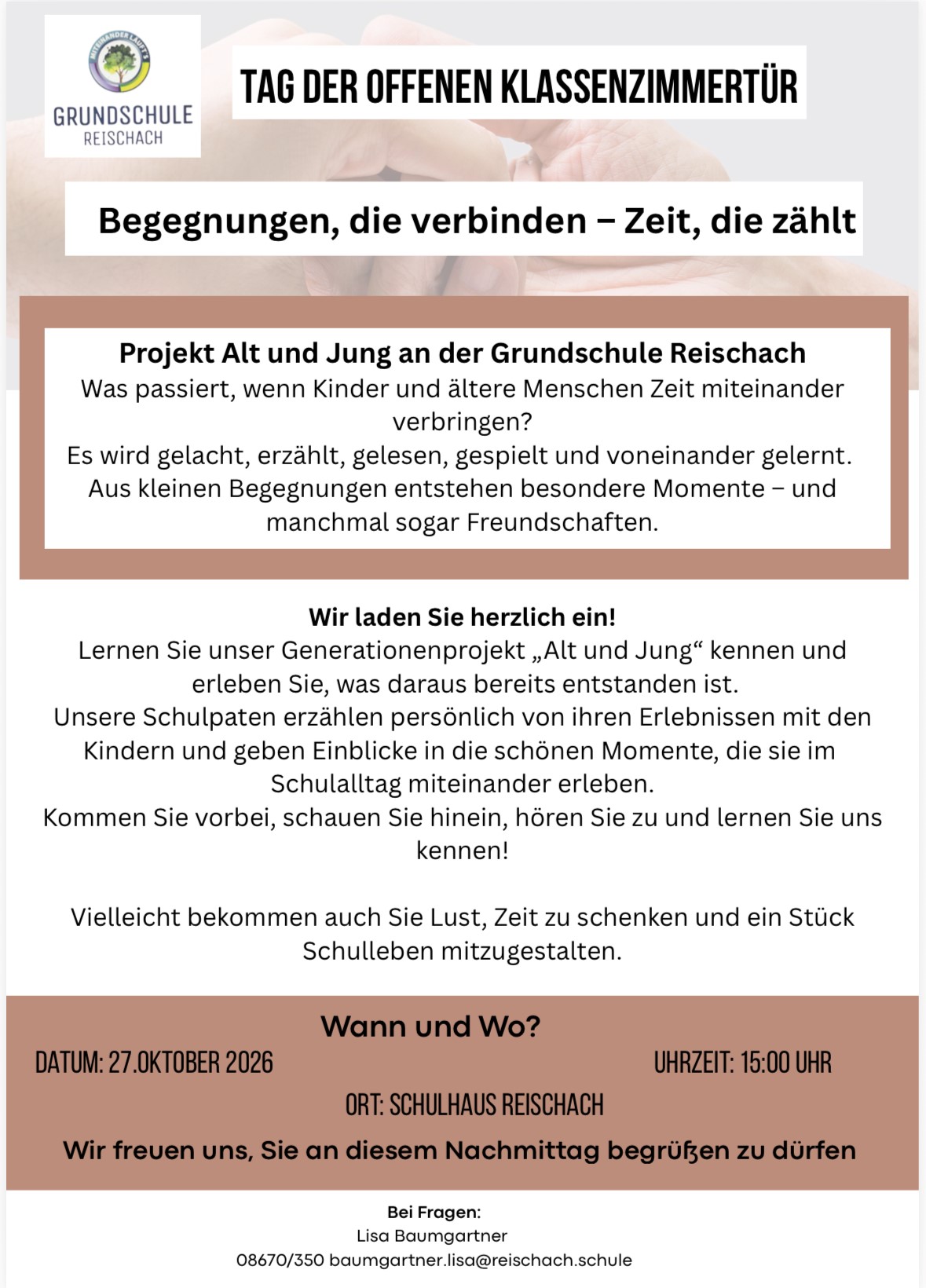Tag der offenen Klassenzimmertüre - Projekt Alt und Jung an der GS Reischach