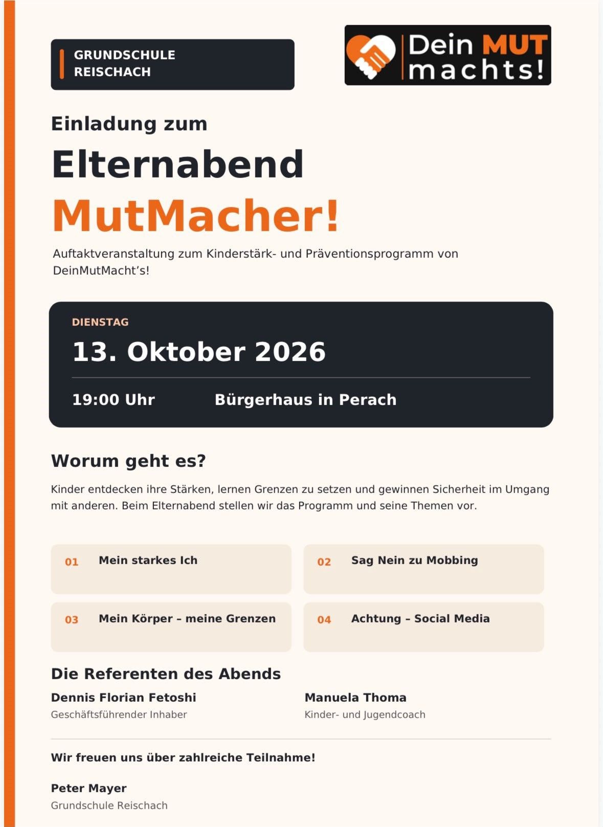 Elternabend und Auftaktveranstaltung zu unserem Projekt 