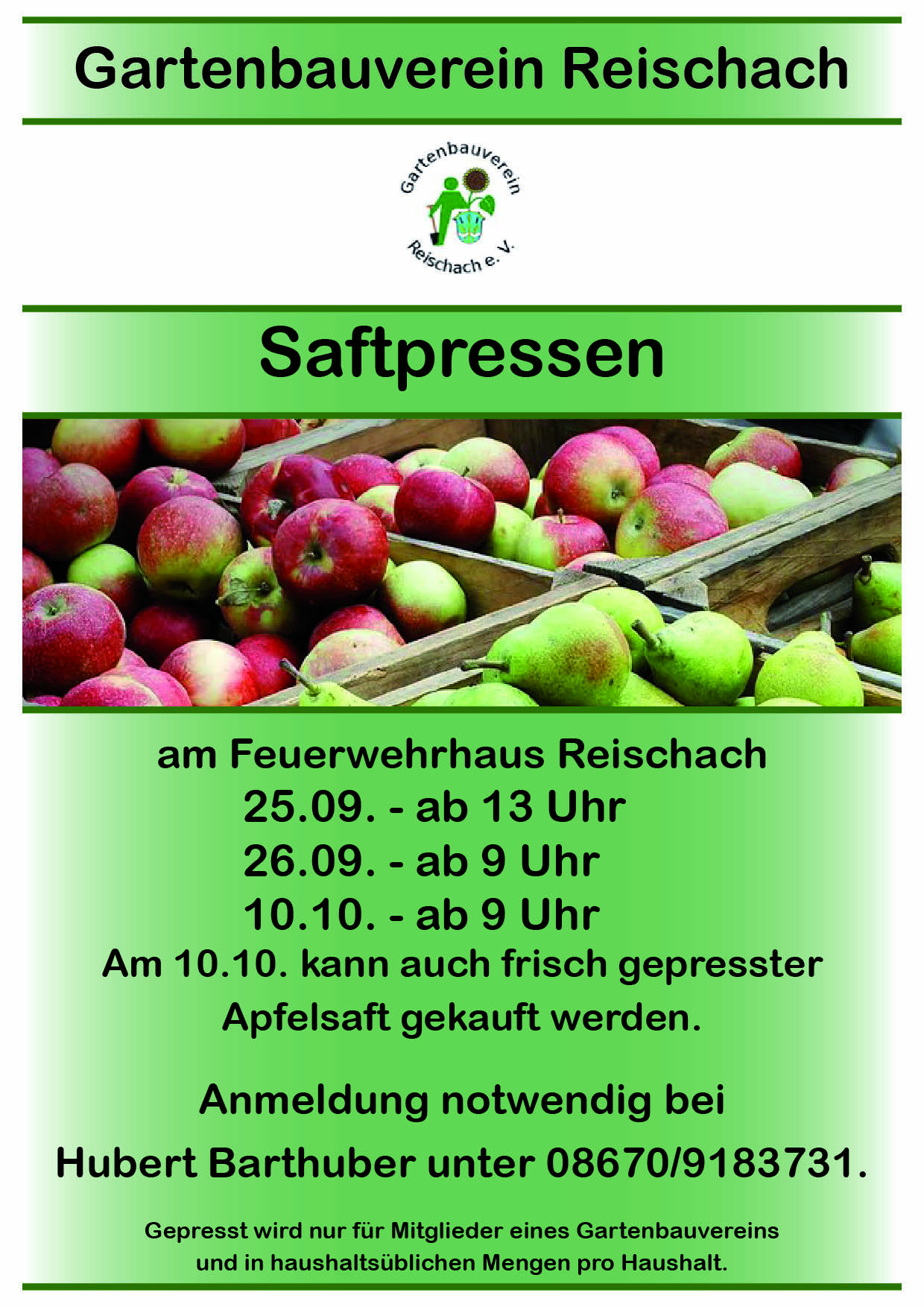 Eigenen Saft pressen beim Gartenbauverein