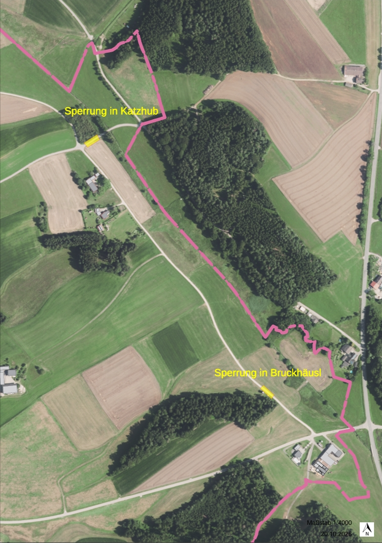 Straßensperrung der Gemeindestraßen in Katzhub und Bruckhäusl
