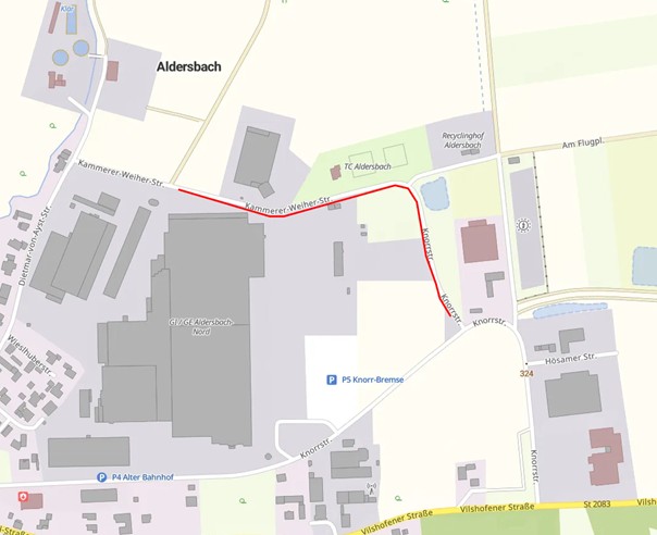 Verkehrshinweis für den Bereich Kammerer-Weiher-Straße und Knorrstraße-Nord