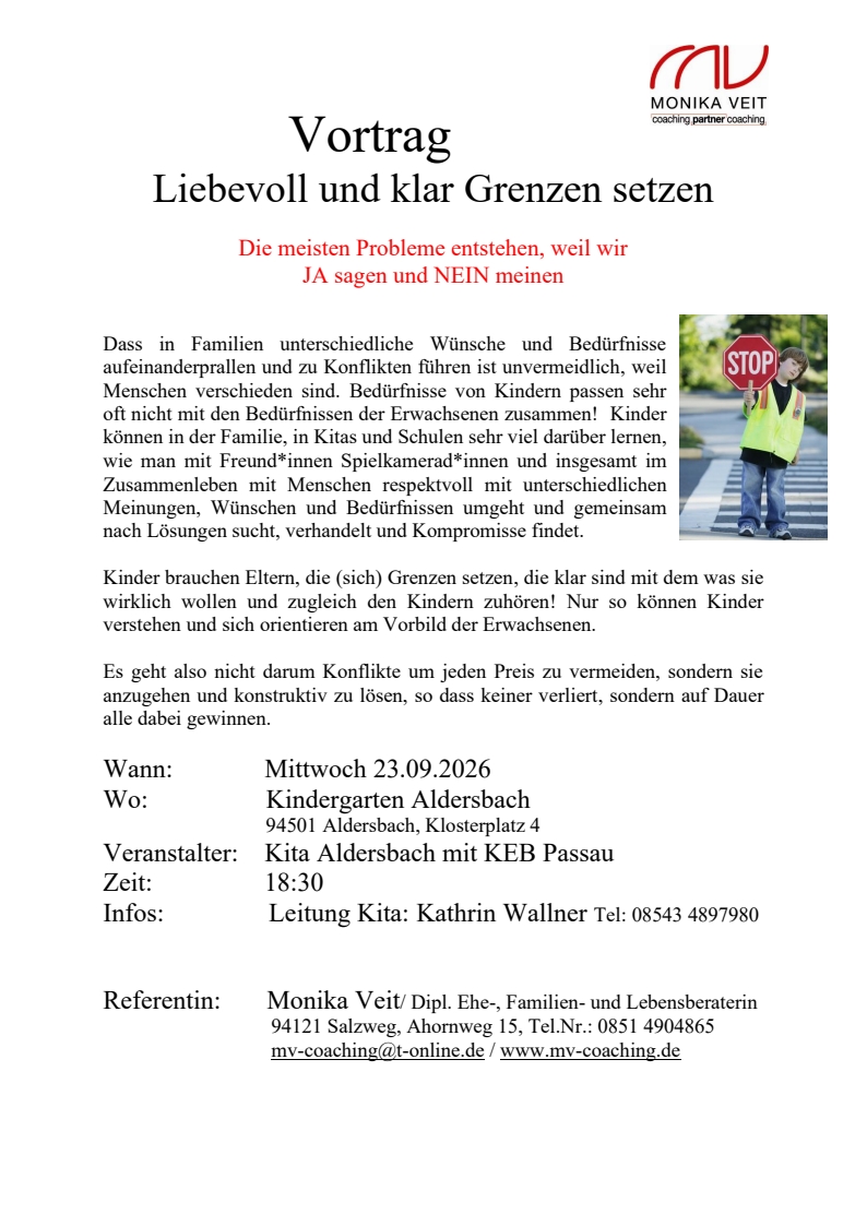 Vortrag für Eltern:  Liebevoll und klar Grenzen setzen