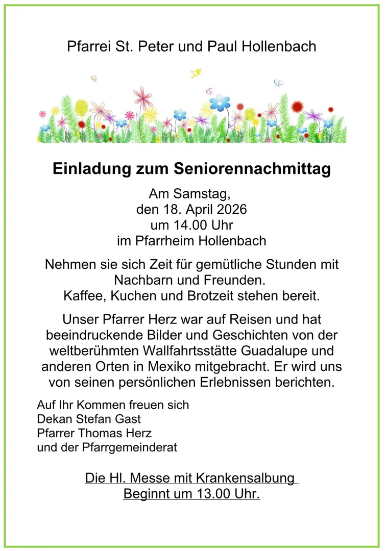 Seniorennachmittag im Pfarrheim Hollenbach am 18.04.2026