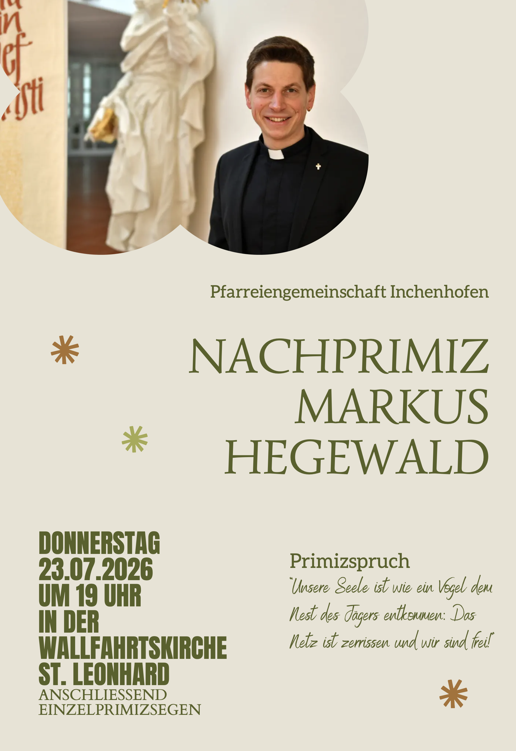Nachprimiz von Markus Hegewald am 23.07.2026 in Inchenhofen