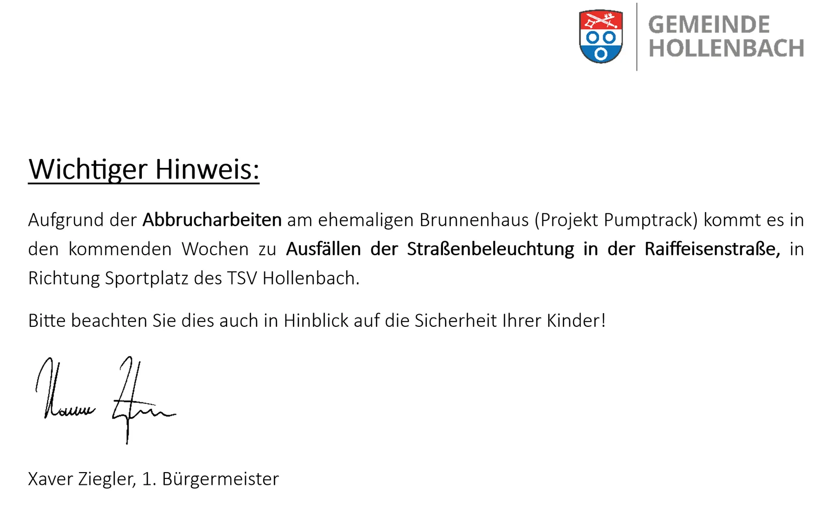 Ausfälle der Straßenbeleuchtung in der Raiffeisenstraße