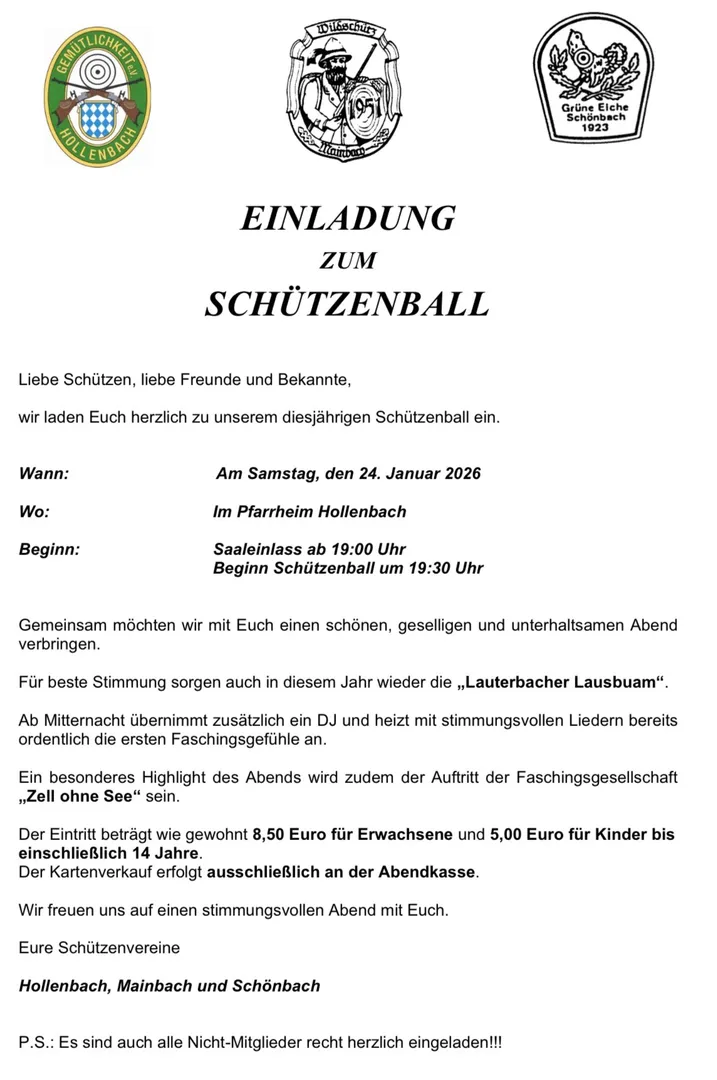 Einladung zum Schützenball 2026