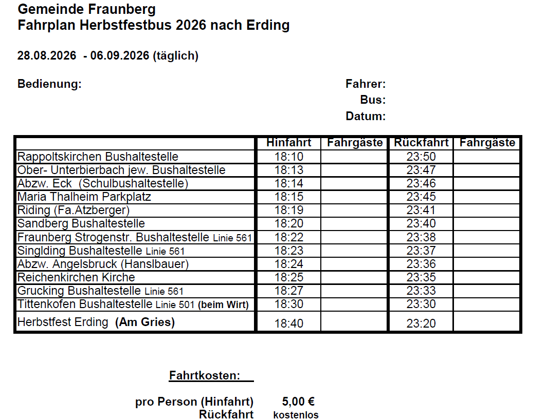 Fahrplan Herbstfestbus