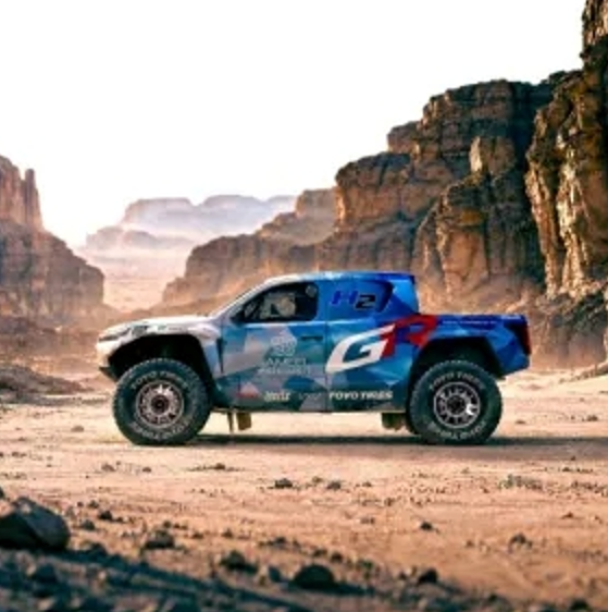 toyo tires branded Rally car in the desert