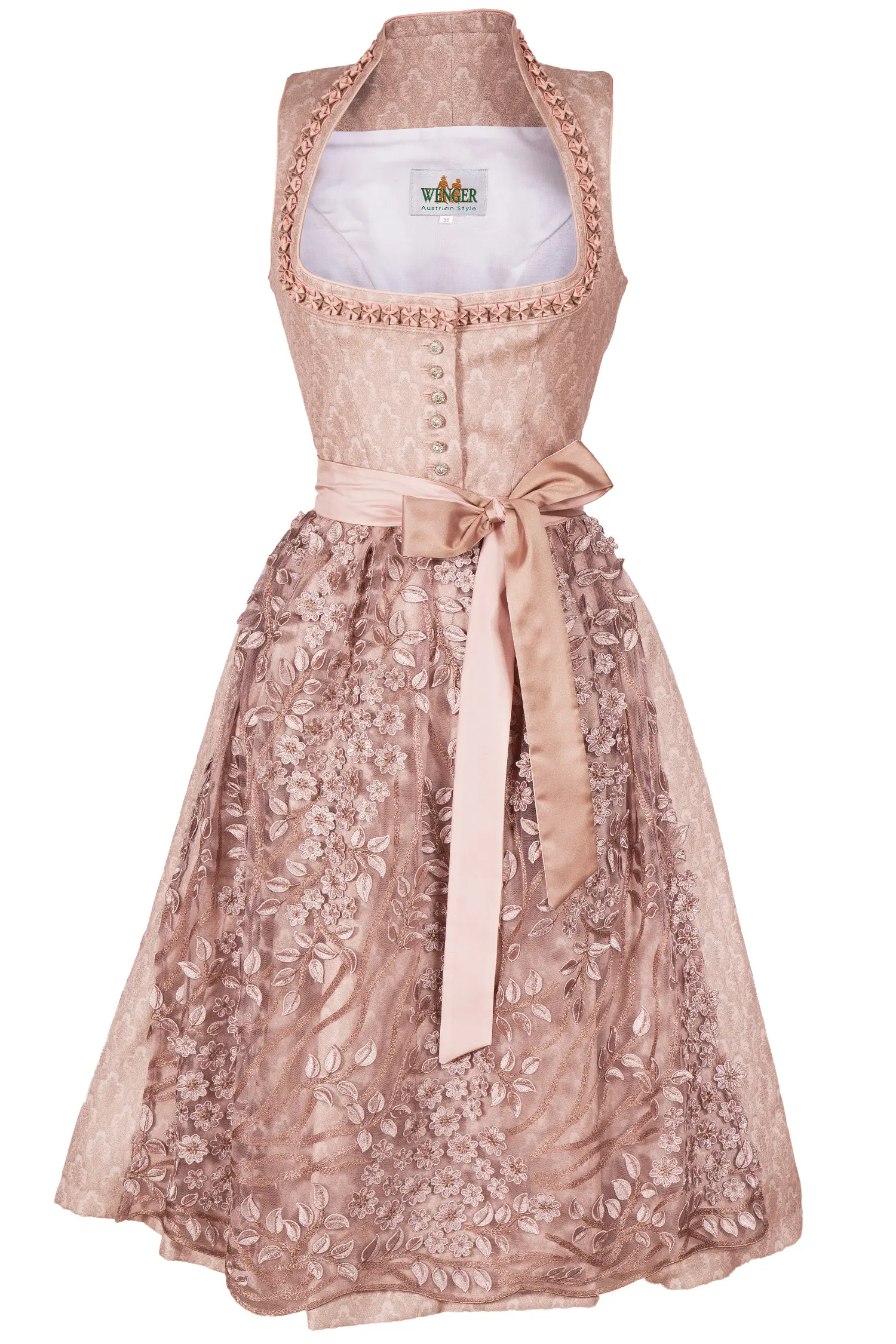 Wenger Midi Dirndl Linda in rosenholz mit Spitzenschürze