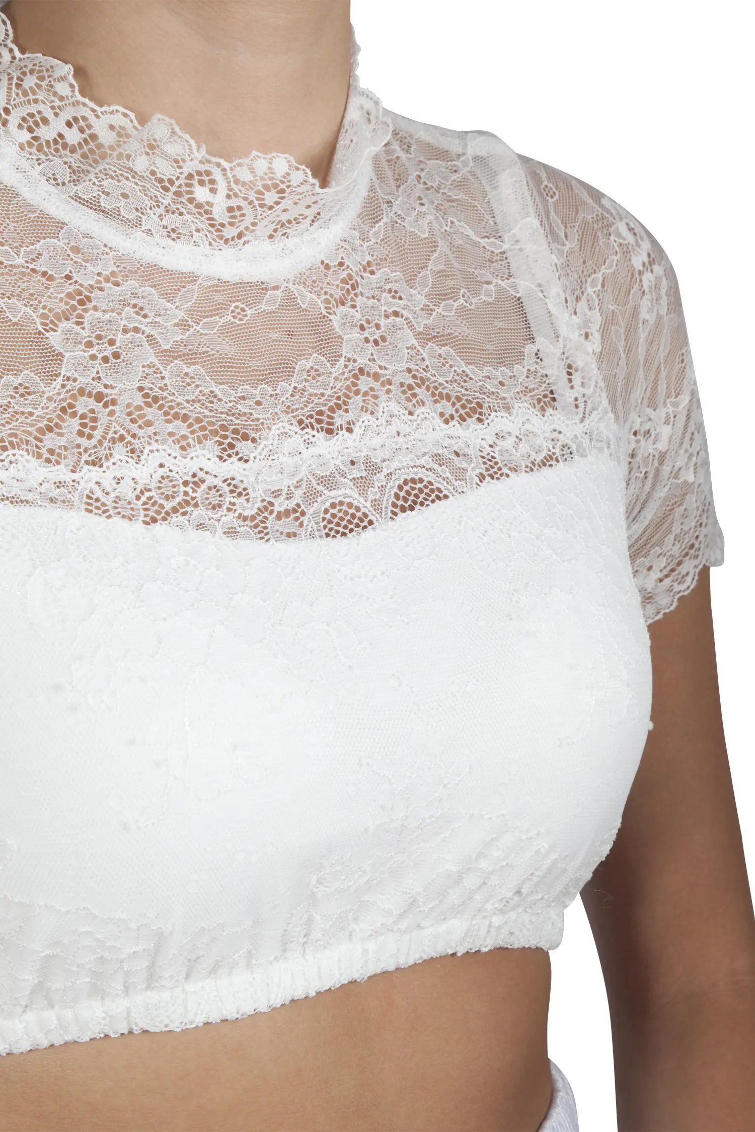 Feine Spitzenbluse in off white hochgeschlossen - Detail