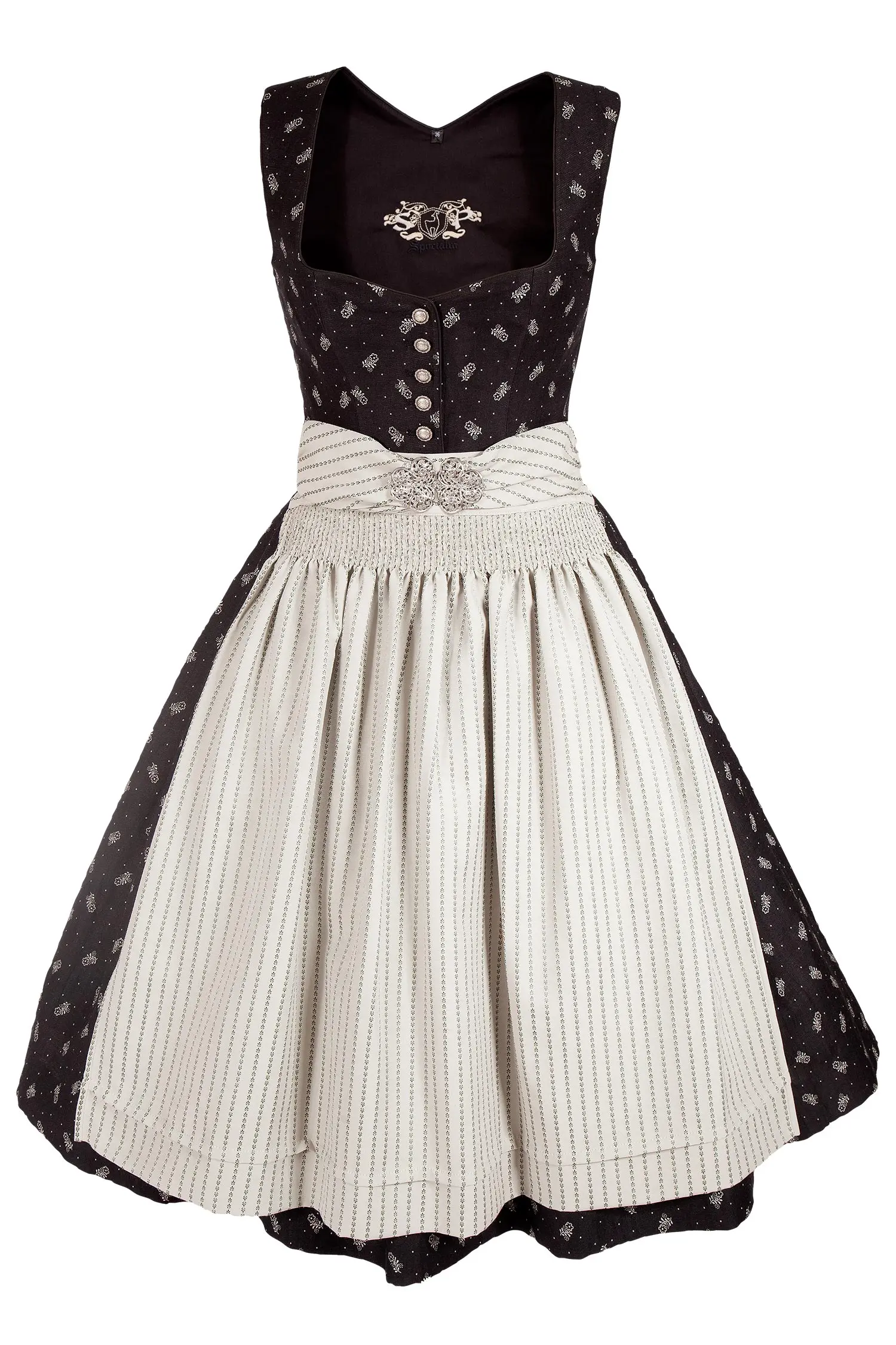 Sportalm Dirndl aus schwarzer Seide mit zwei Schürzen