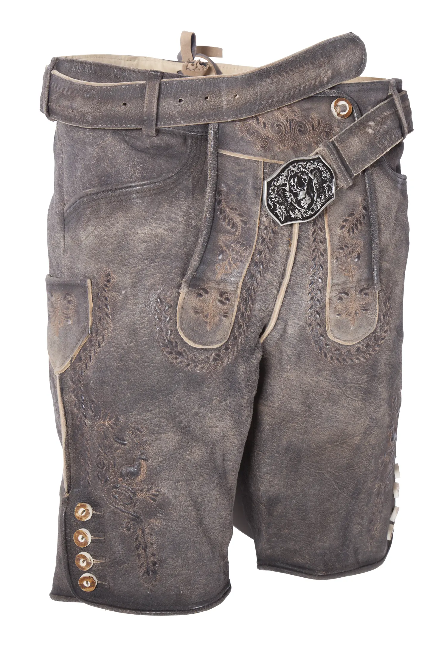 Rustikale Lederhose in dunkelbraun mit Gürtel