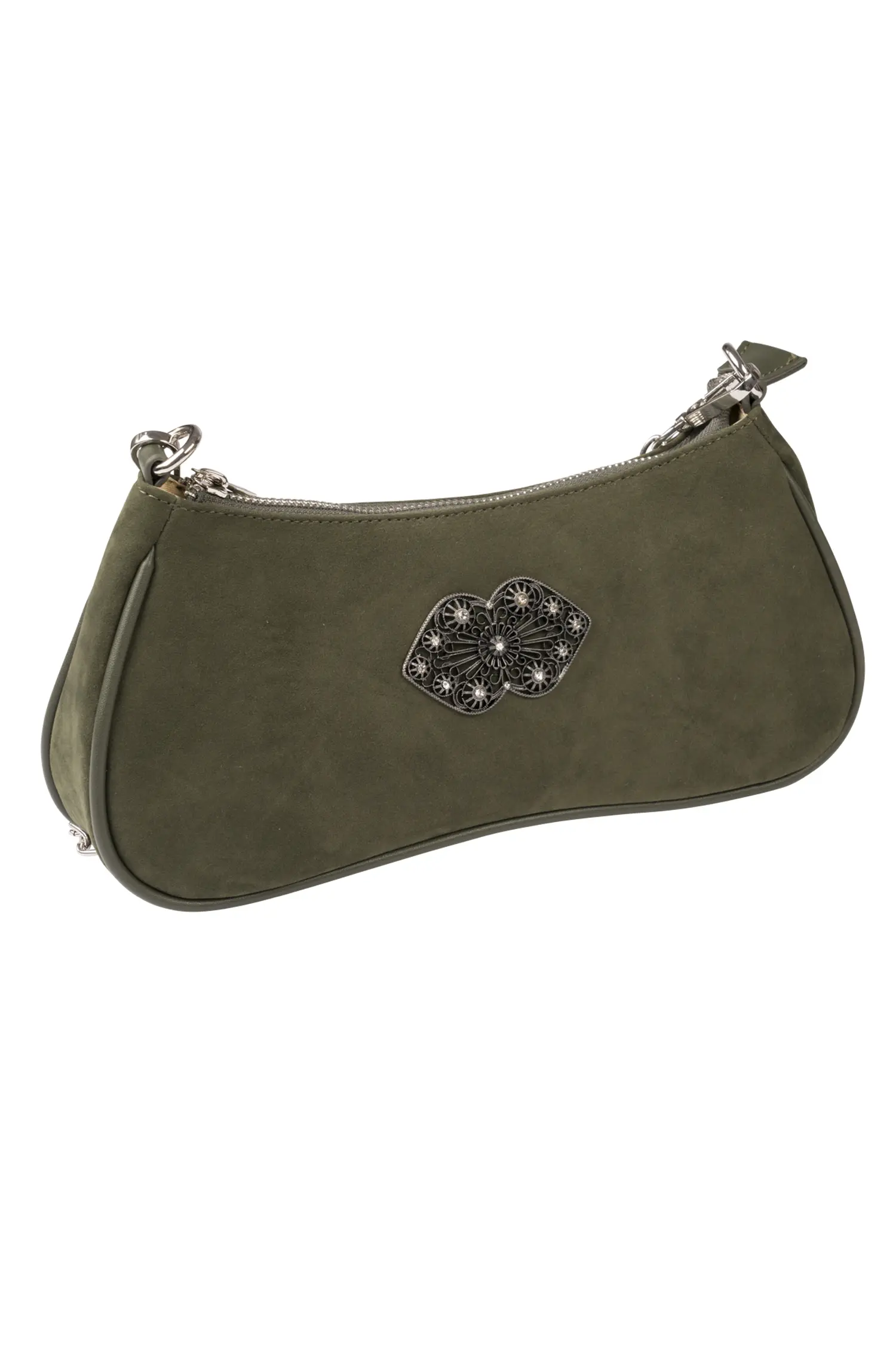 4132-1241-ol6-23-08-2402710 Trachtentasche oliv mit Strass und Wechselriemen