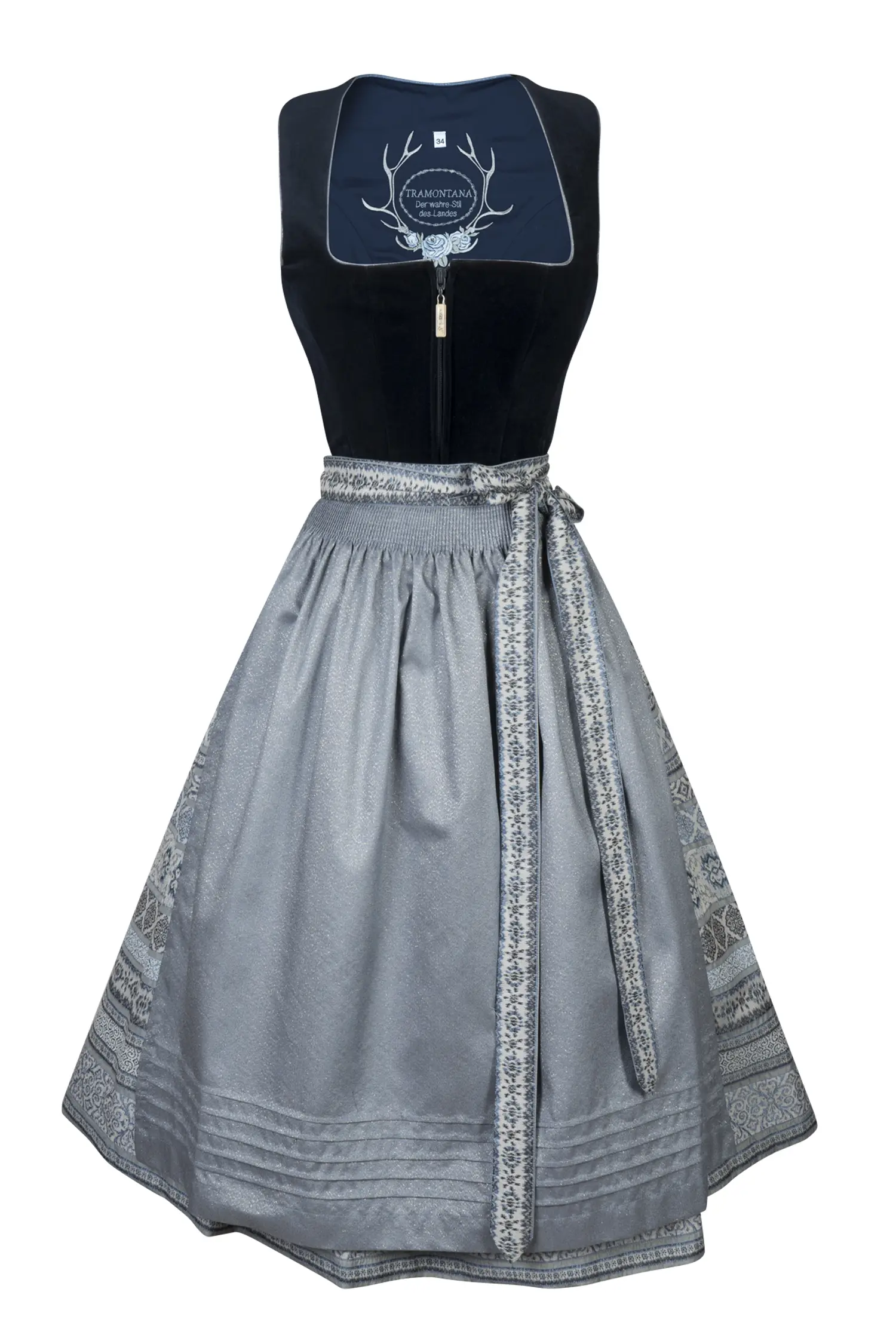 3093-0015-bl8-24-01-3004134 Tramontana Dirndl in blau mit Samtmieder