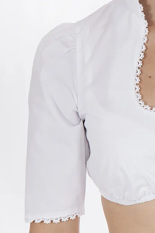 Dirndl Bluse weiß Stehkragen Jennifer Spitzensaum 3