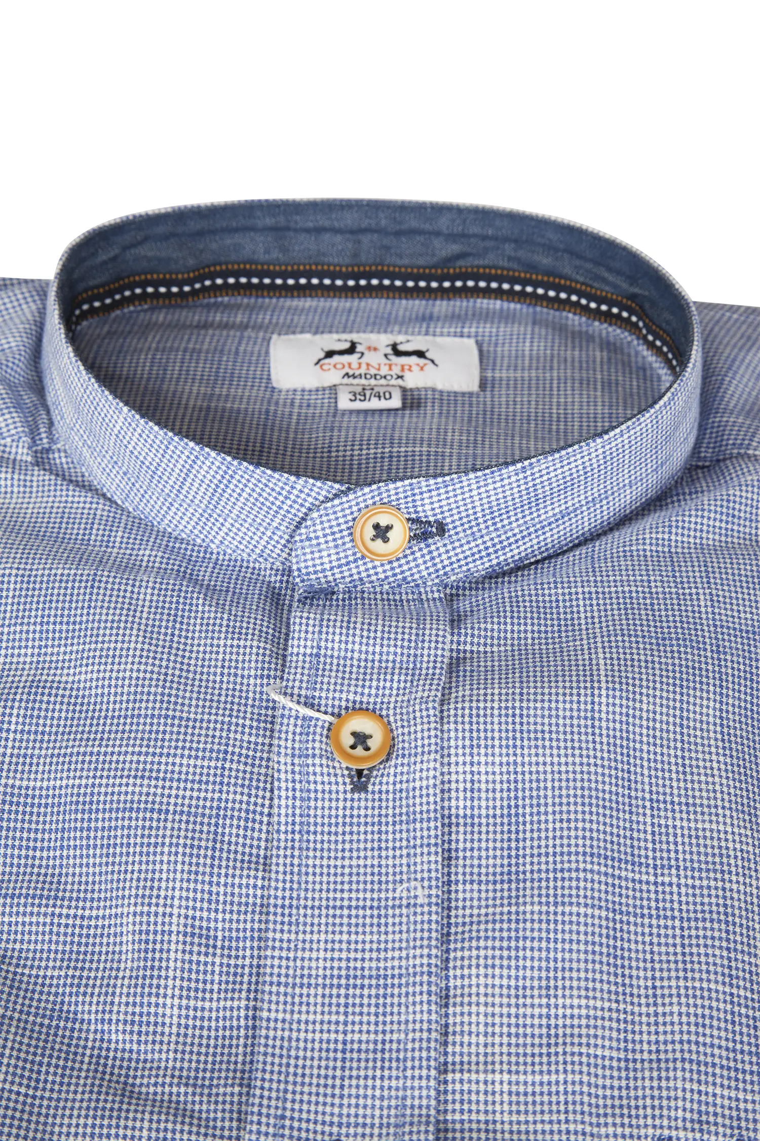 Trachtenhemd in blau/weiß kariert - Detail Kragen