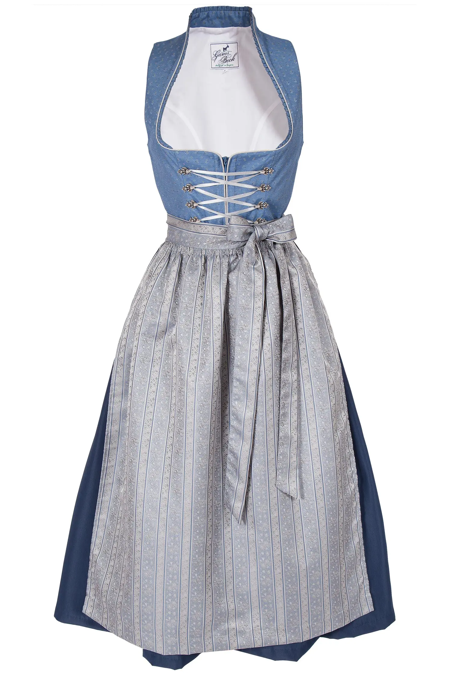Langes Dirndl Tessa in blau und silber 