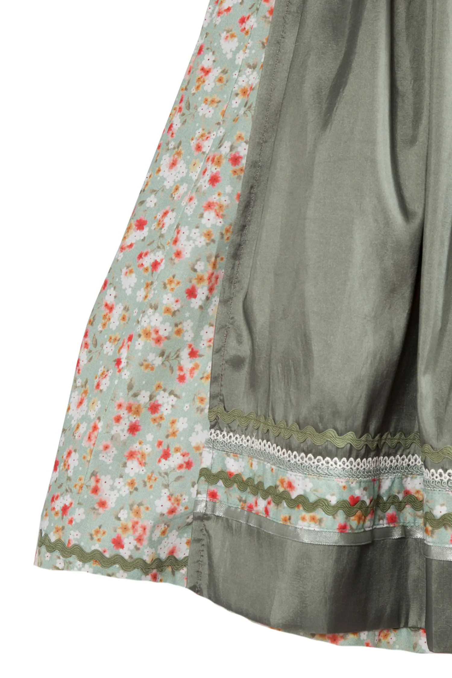 Fröhliches Dirndl in verschiedenen Grüntönen - Detail Rock