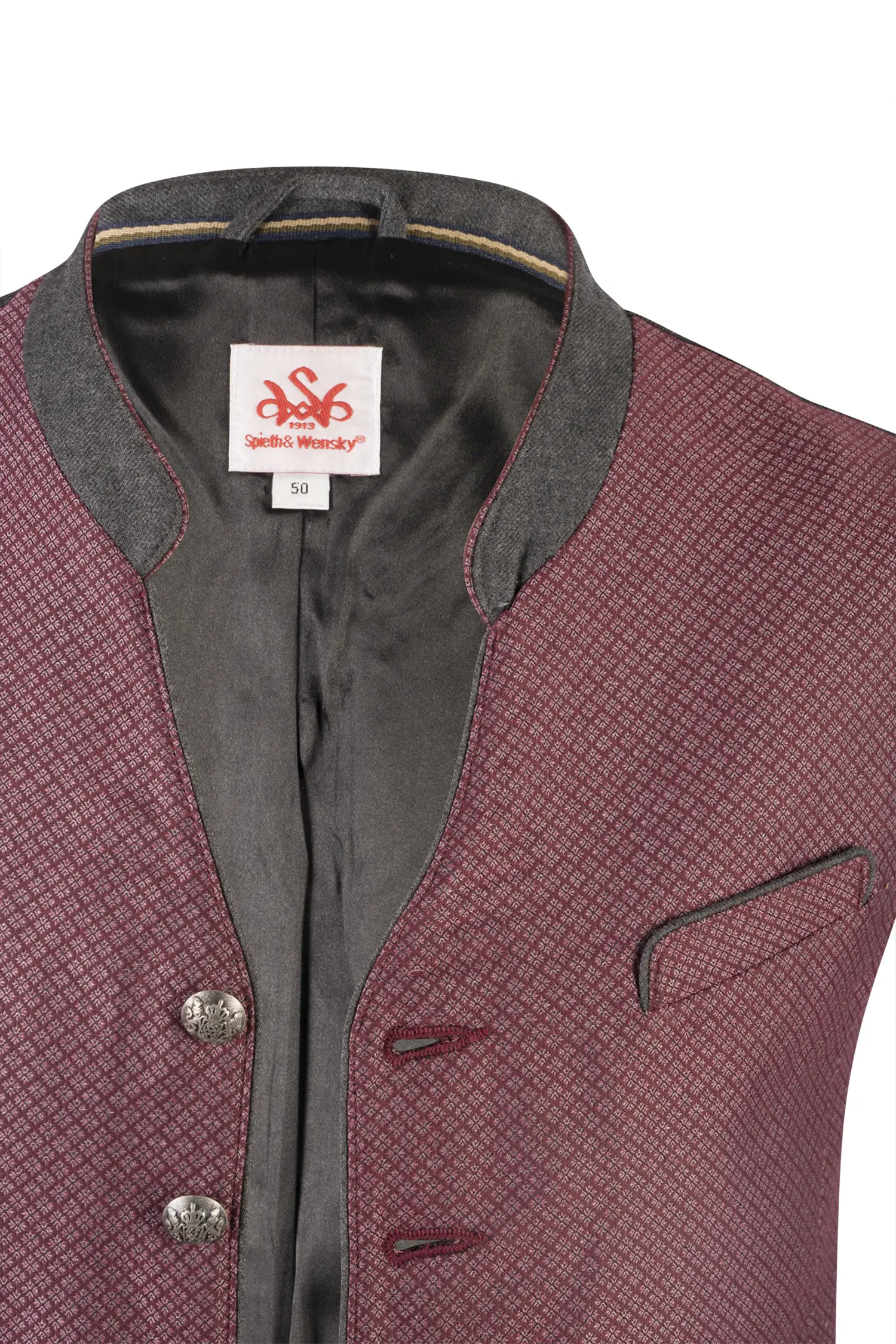 1345-0231-rt7-23-08-16-01787 Trachtenweste Bernardo in beere / grau - Detail