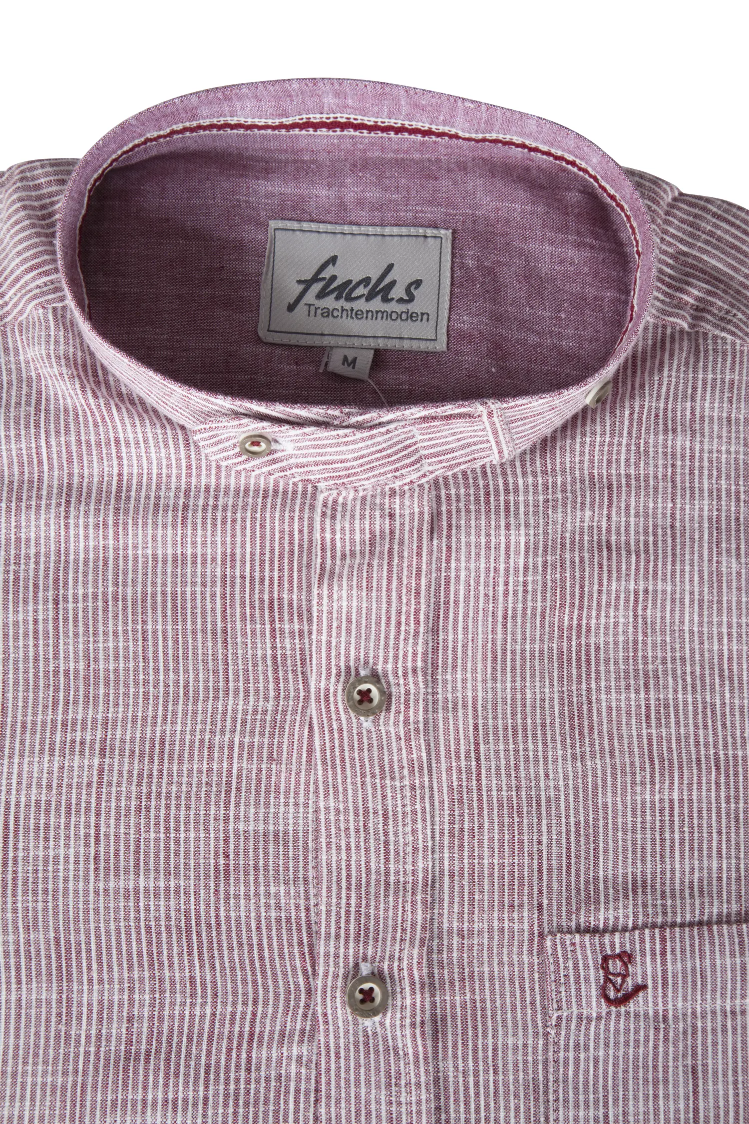 Trachtenhemd in bordeaux mit Stehkragen - Detail Knöpfe