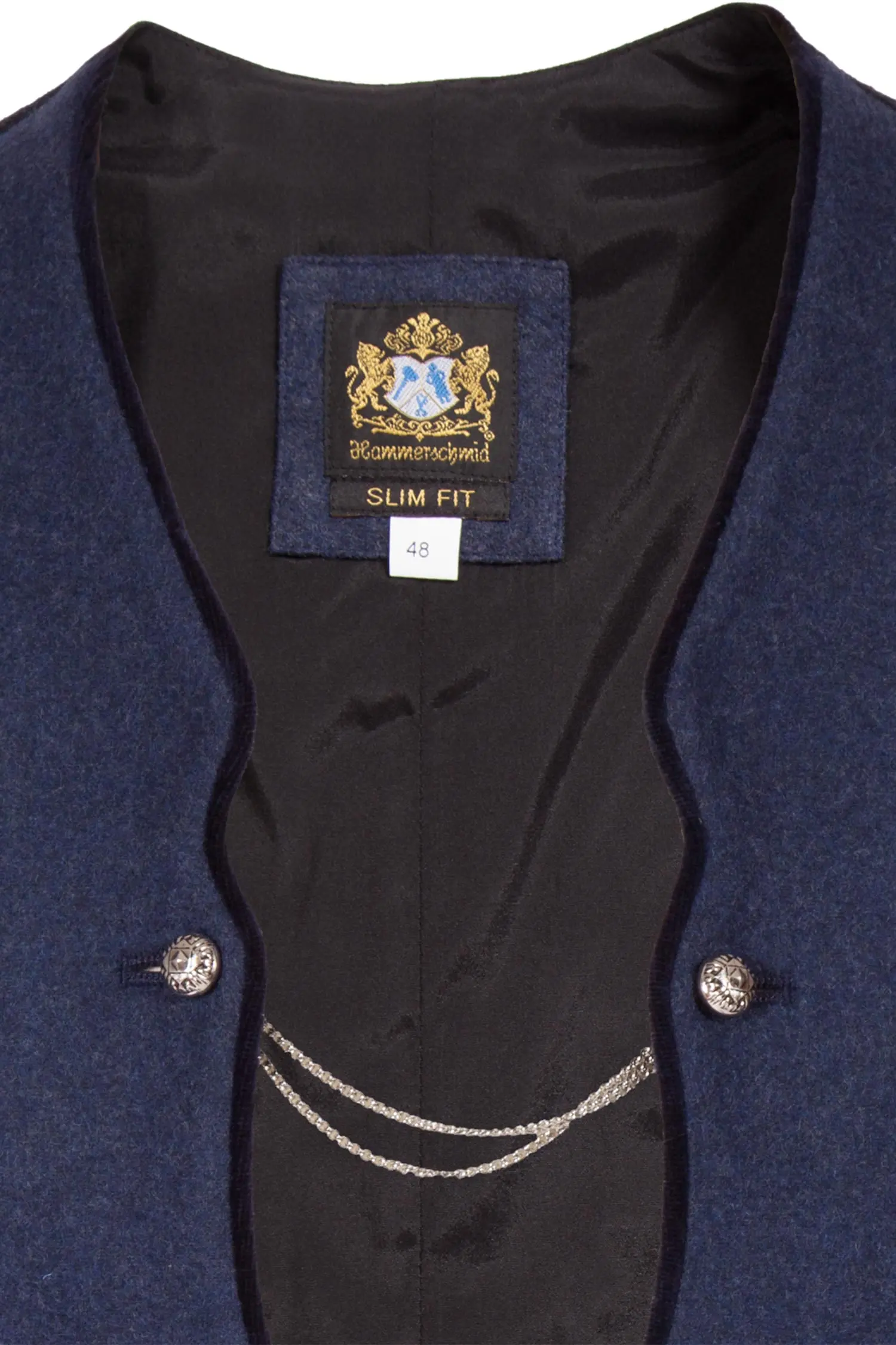 Trachtenweste Vinzent als Lodenweste in marine Detail