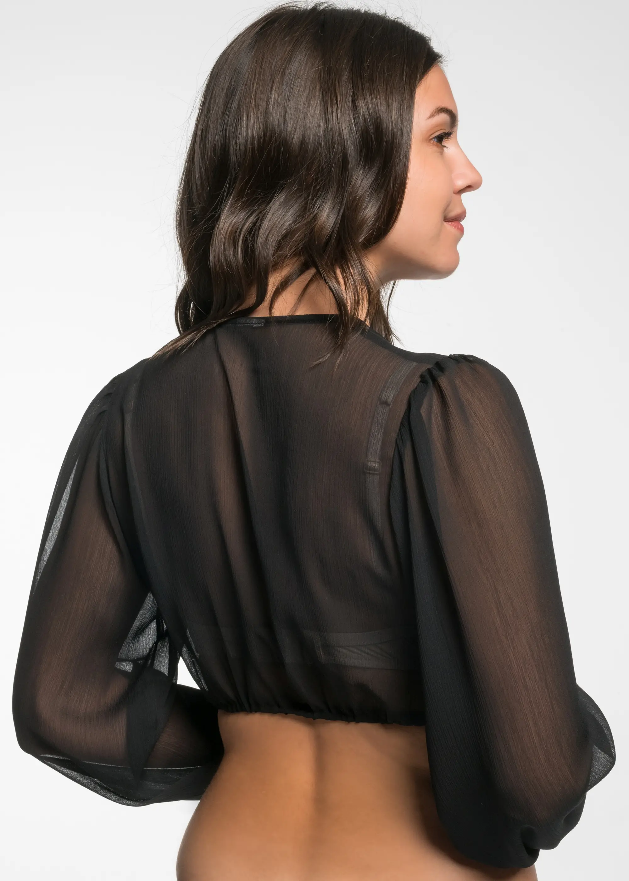 Dirndlbluse "Efeu", schwarz Rückansicht