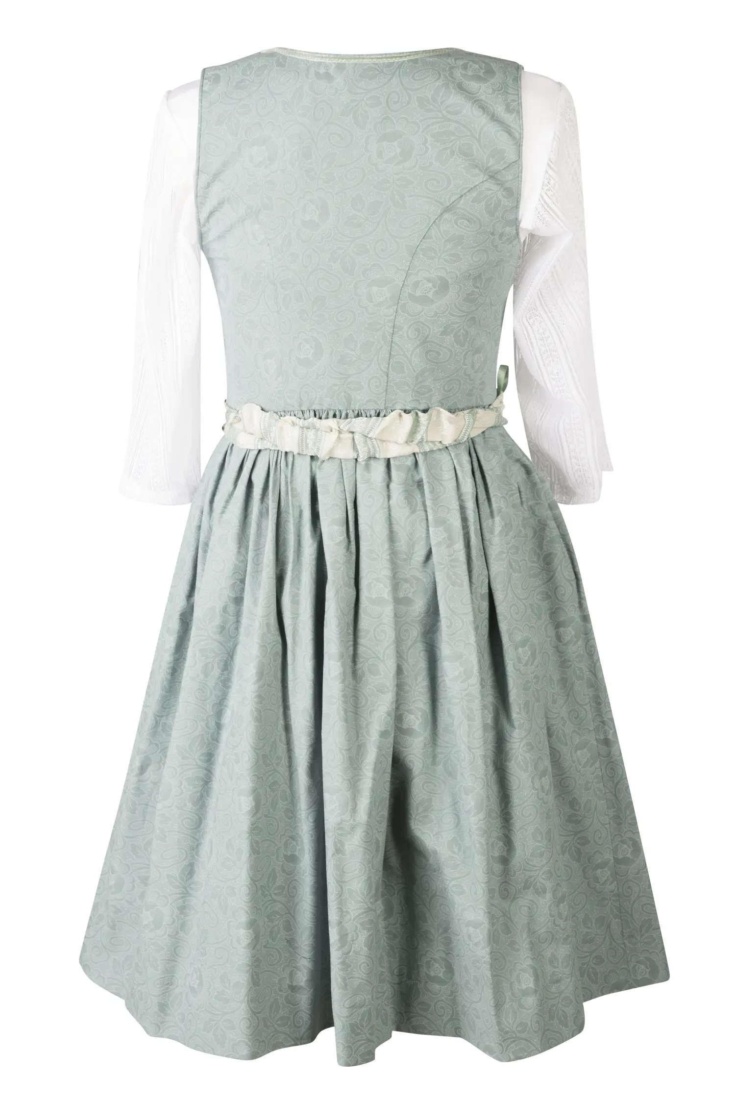 3 tlg. Kinderdirndl Rosalie mint mit Shirt und Schürze - Rückansicht