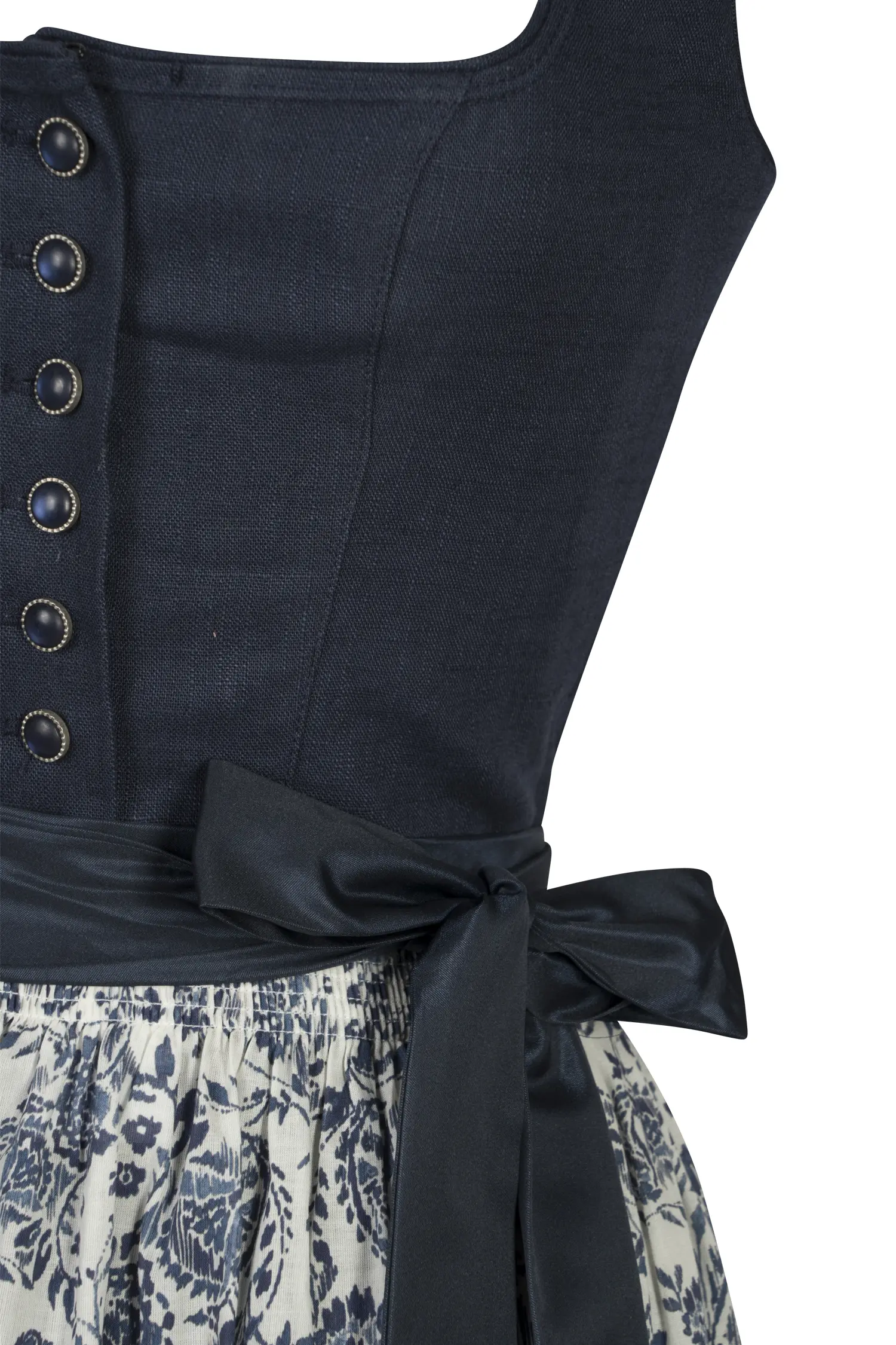 Dirndl Elisa in dunkelblau mit Leinenmieder - Detail Mieder