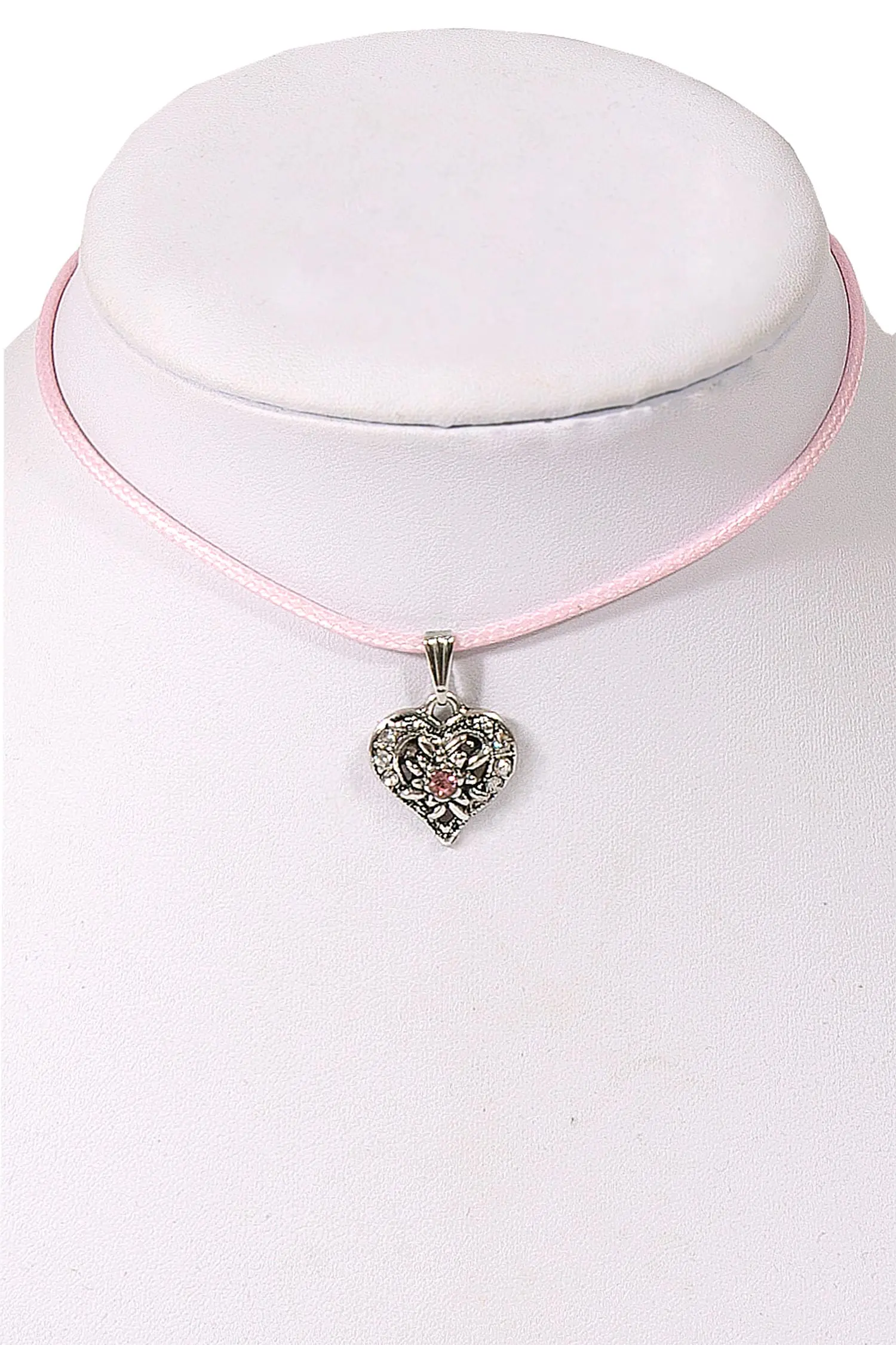 4224-0086-ro3-19-06a-1535-a Kinder Trachtenkette in rosa mit silbernem Herz Büste