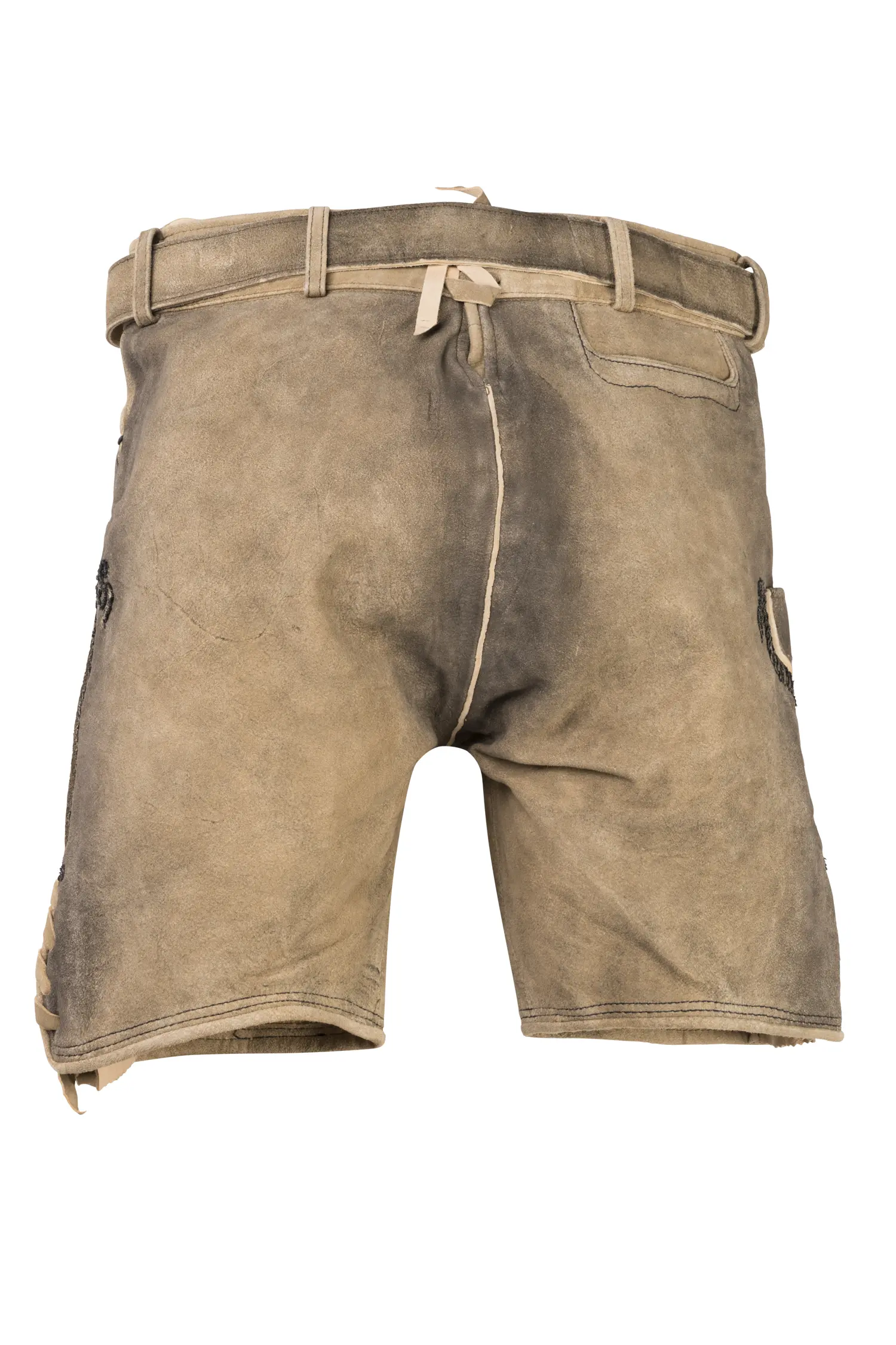 Kurze Lederhose Franz in hellgrau mit Edelweiß - Rückansicht