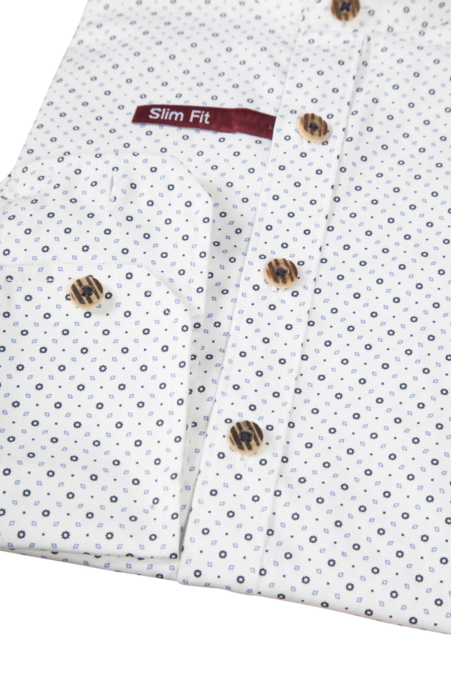 Trachtenhemd in weiß mit Muster in dunkelblau/hellblau - Detail Ärmel