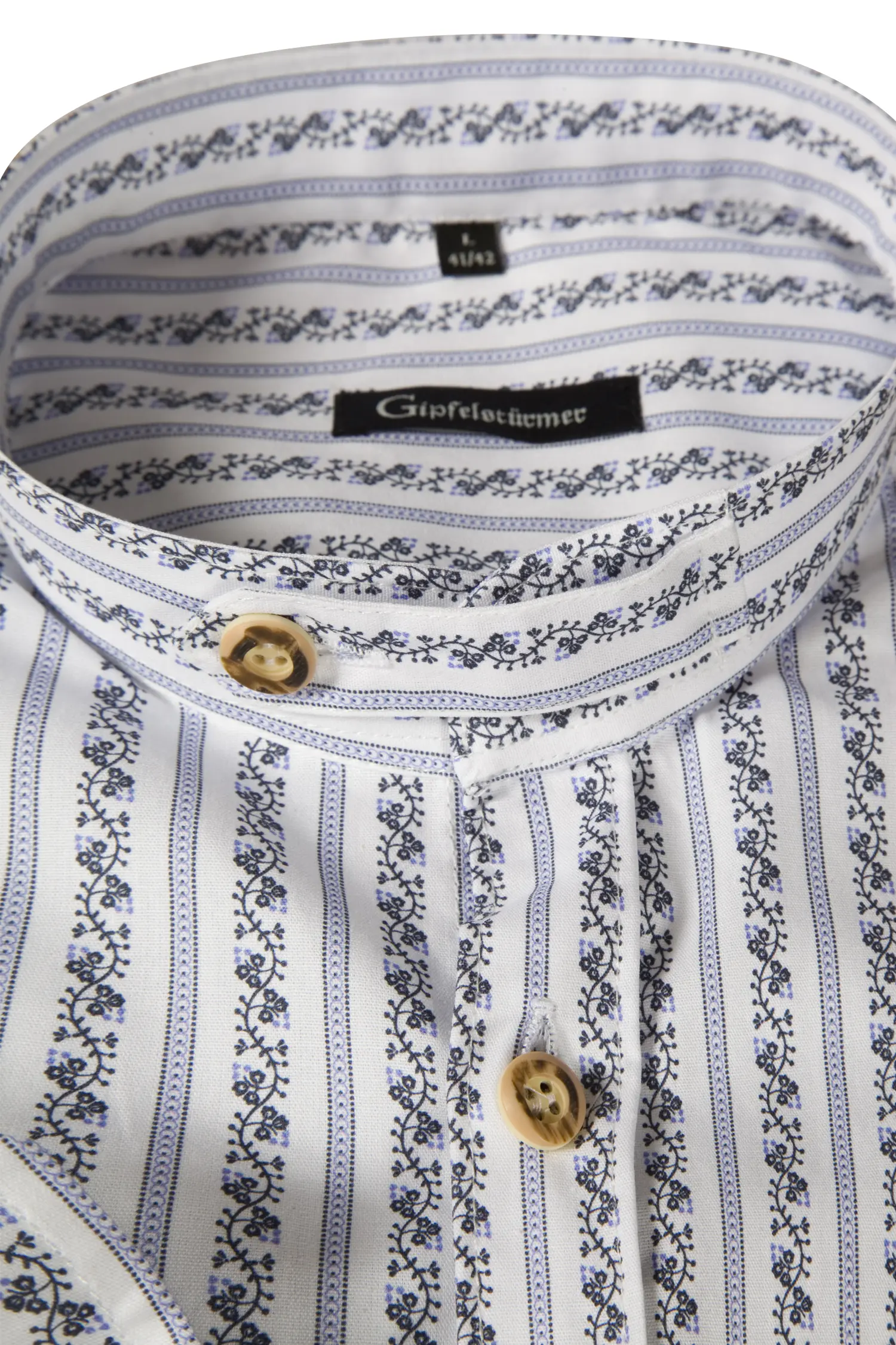 Trachtenhemd weiß/blau im zeitlosen Design - Detail Kragen