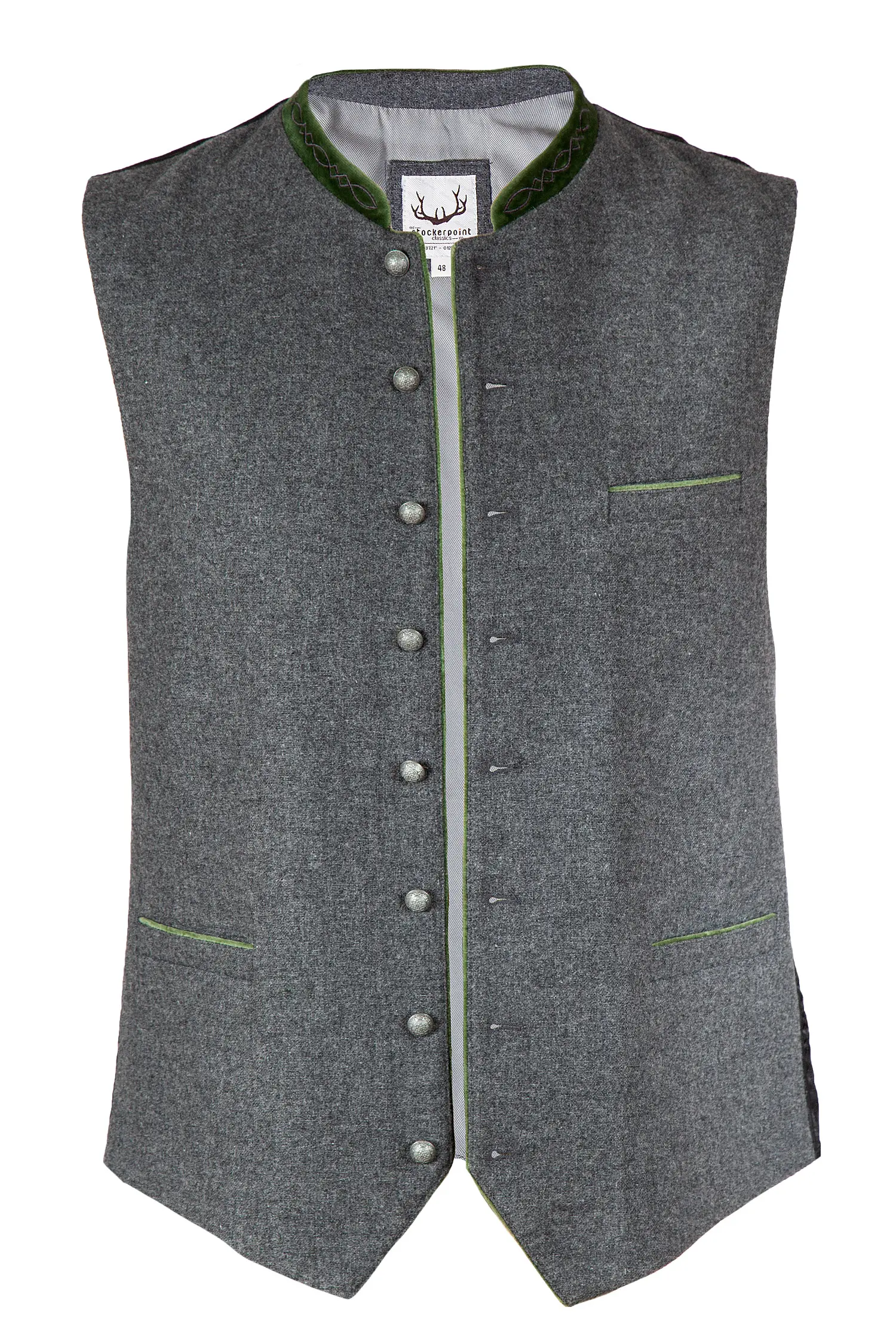 Trachtenweste Fabricio aus Loden in anthrazit und grünem Detail
