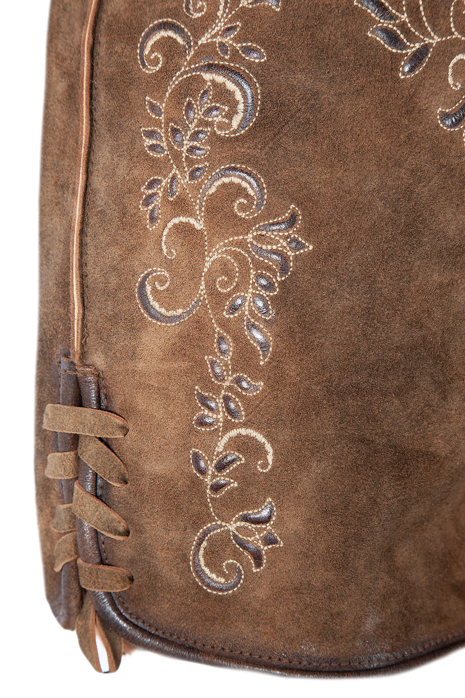 Lederhose kurz mit besonderer Stickerei - Detail Bein