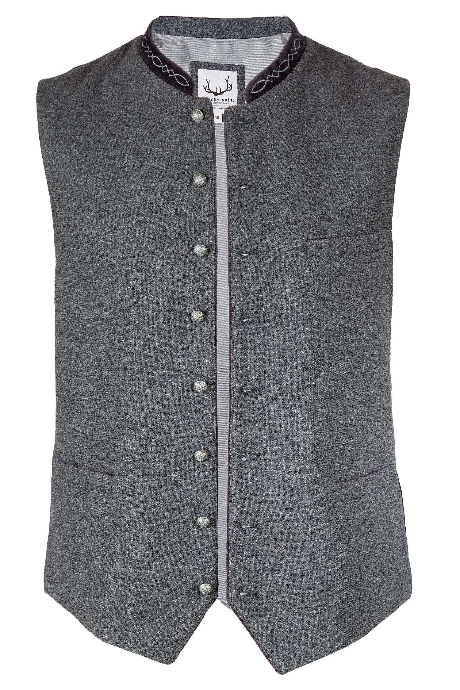 Trachtenweste Fabricio aus Loden in anthrazit und Samtkragen