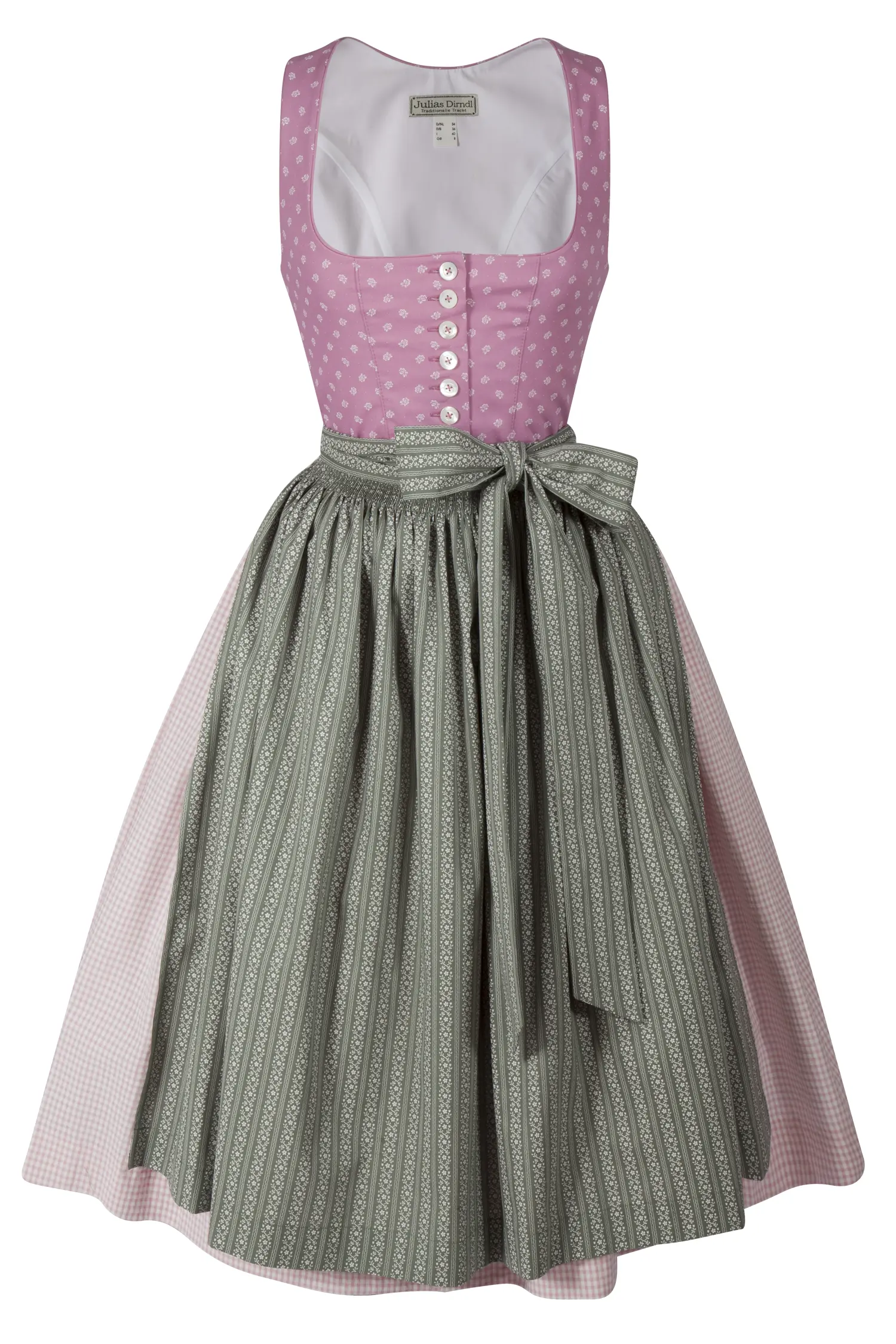 3091-1513-ro523-05-b6522 Dirndl Pillersee in altrosa mit kariertem Rock