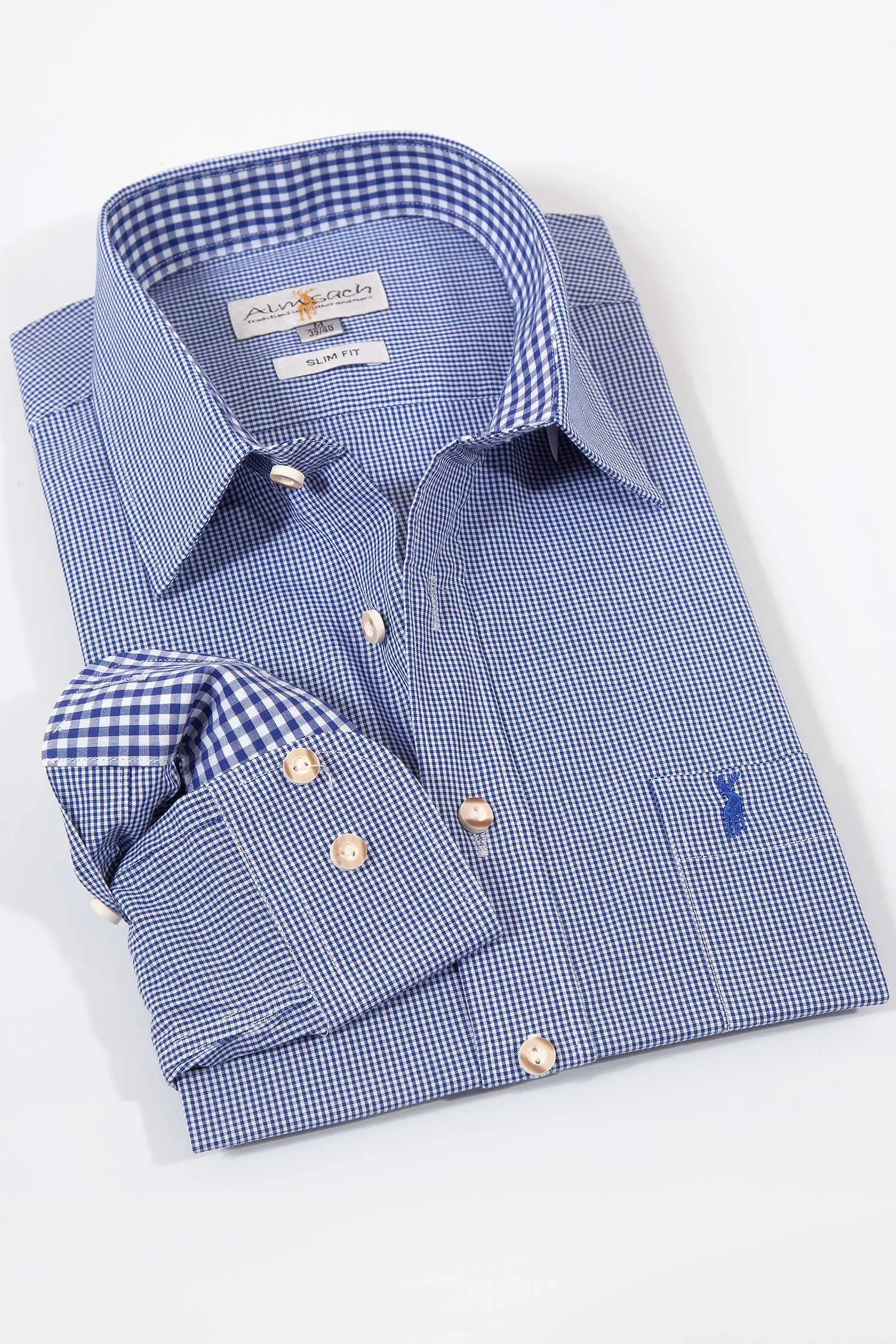 Slimfit Trachtenhemd in kleinen blauen Karos 