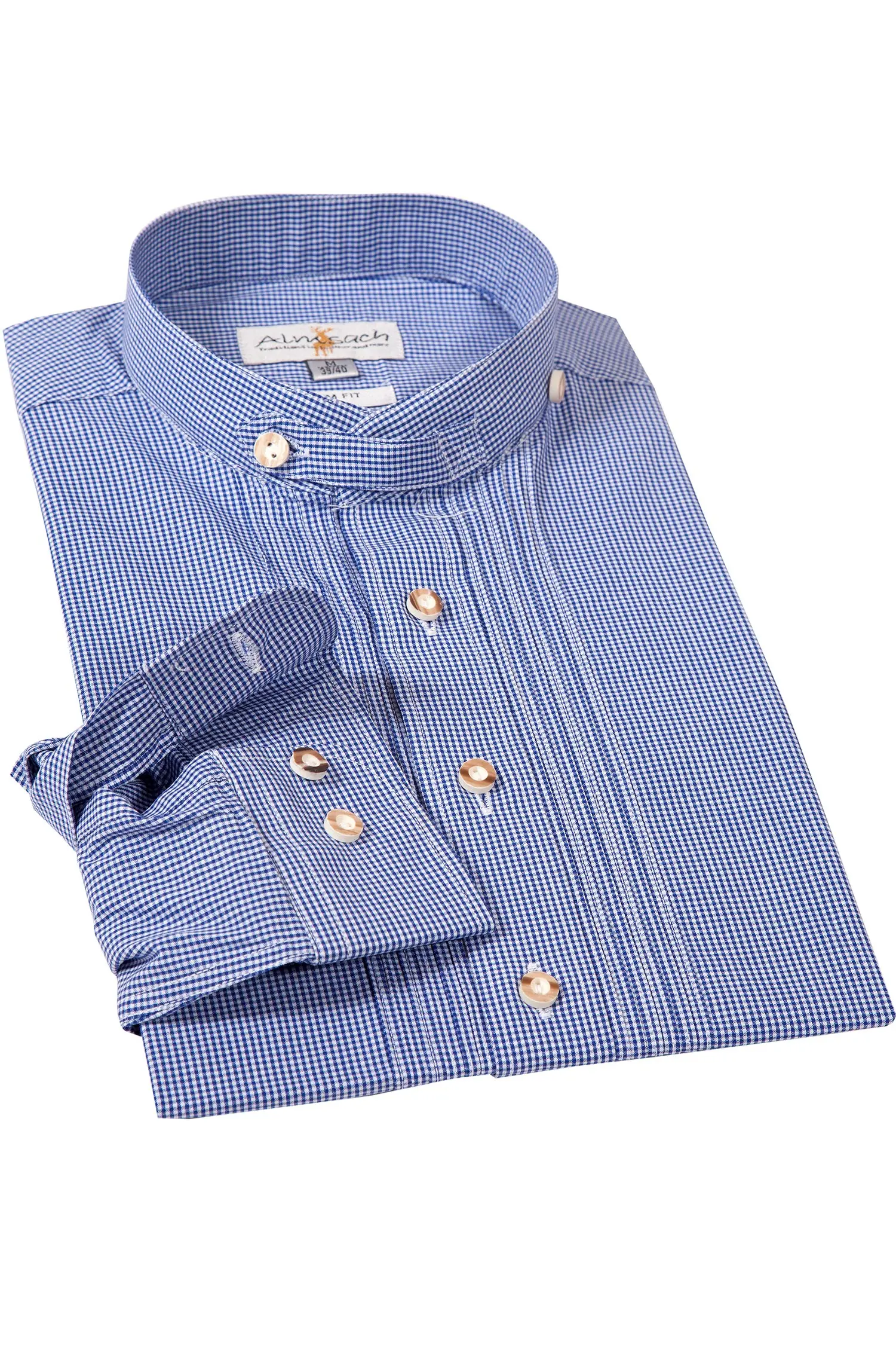 trachtenhemd-blau-kariert-1524-1040-bl7-20-01a-1940-a Trachtenhemd mit Vichykaro in blau mit Stehkragen
