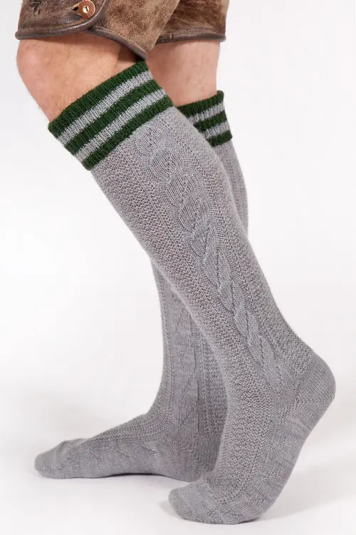 Trachten Kniestrumpf in grau und dunkelgrün 
