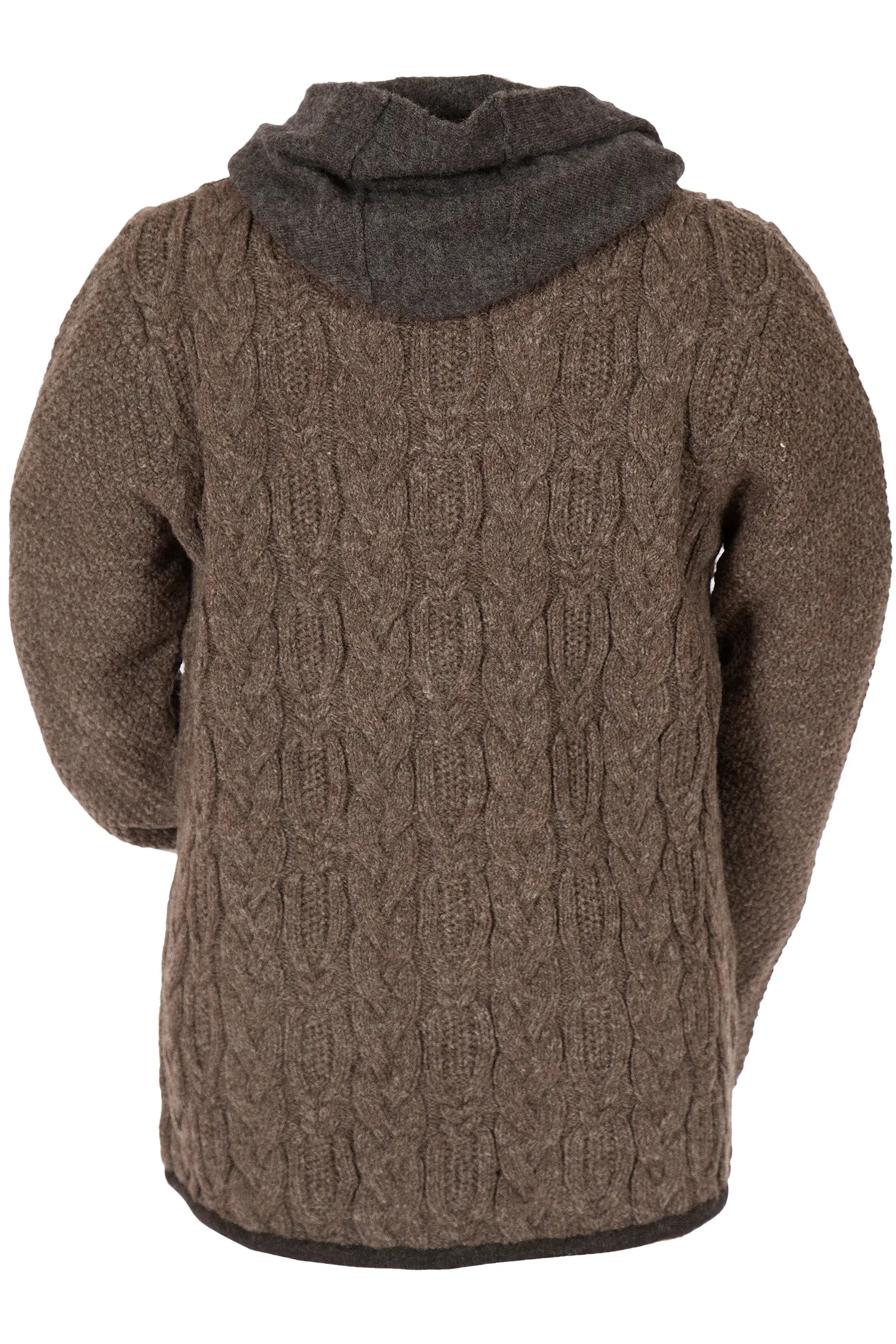 Herren Trachten Strickjacke mit Zopfmuster in braun hinten