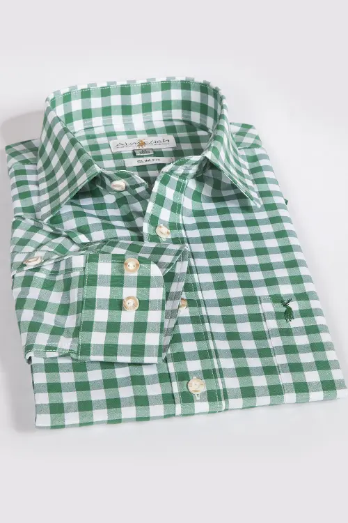 Trachtenhemd tanne & weiß mit großen Karos Trachten Hemd dunkelgrün tanne weiß groß kariert 1