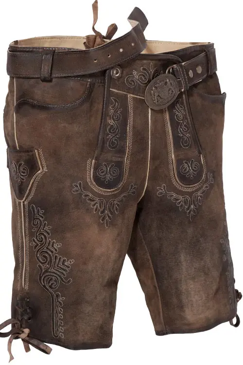 herren-lederhose-gerhard-braun-1611-1231-ba6-17-12c-8510-a Lederhose kurz Herbert in mittelbraun mit Gürtel
