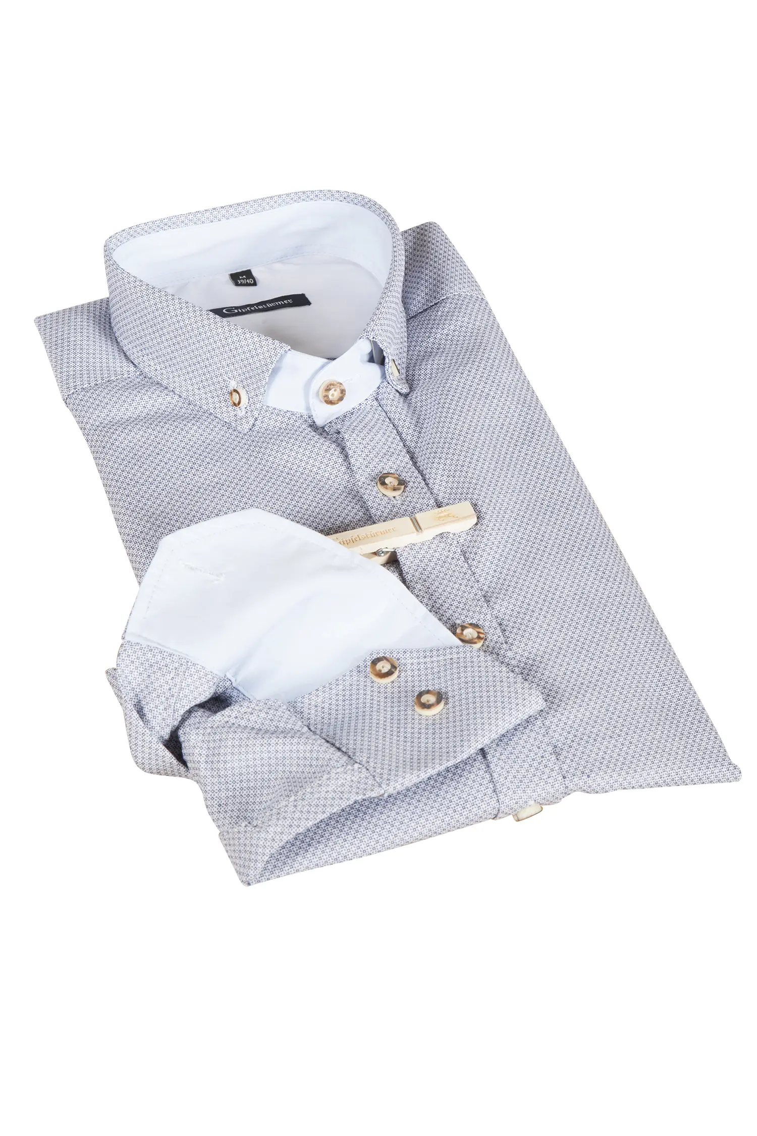 Trachtenhemd in hellblau mit dunkelblauem Muster