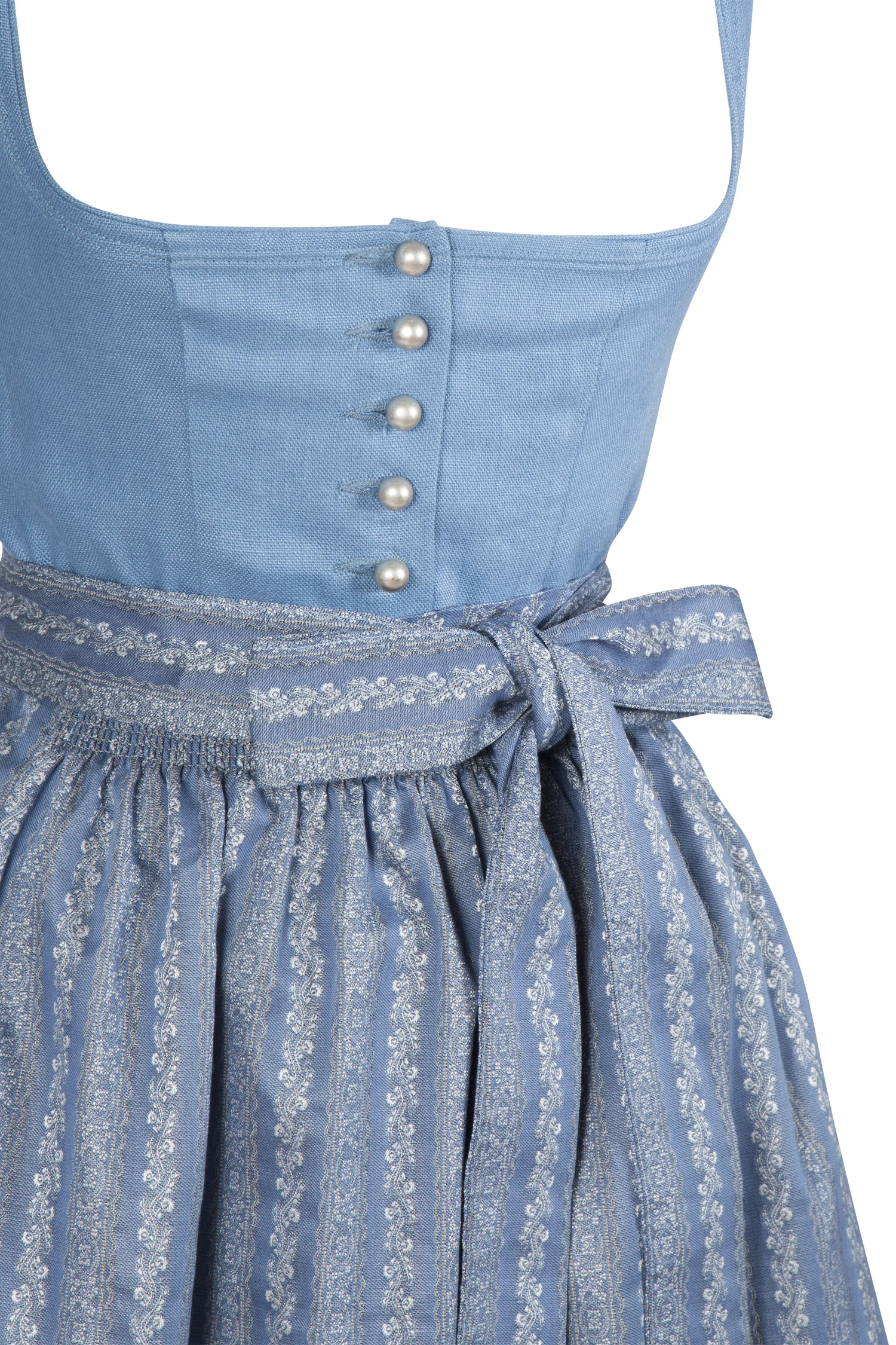 Dirndl Berta in blau und Leinen-Mieder - Detail Mieder
