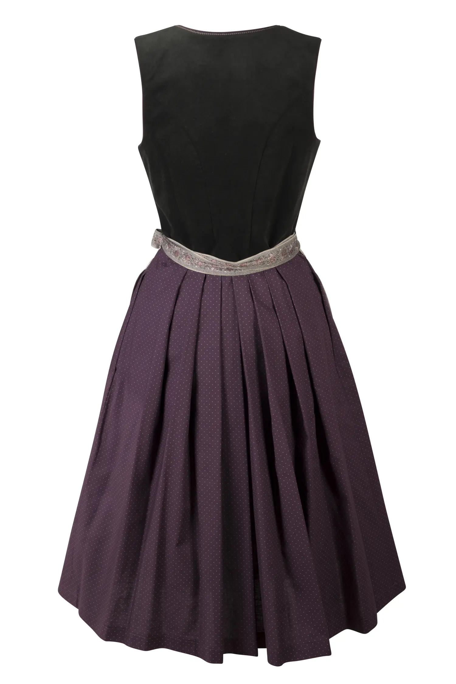 Samt Dirndl in moos / pflaume mit Stretch - Rückansicht