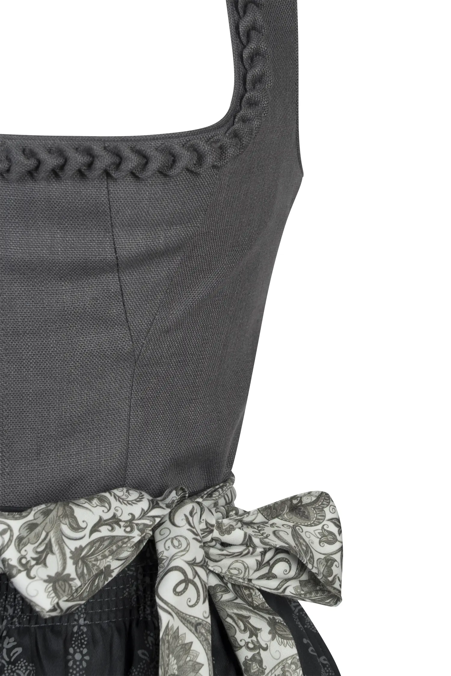 Dirndl Karina in grau mit Leinenmieder - Detail Mieder