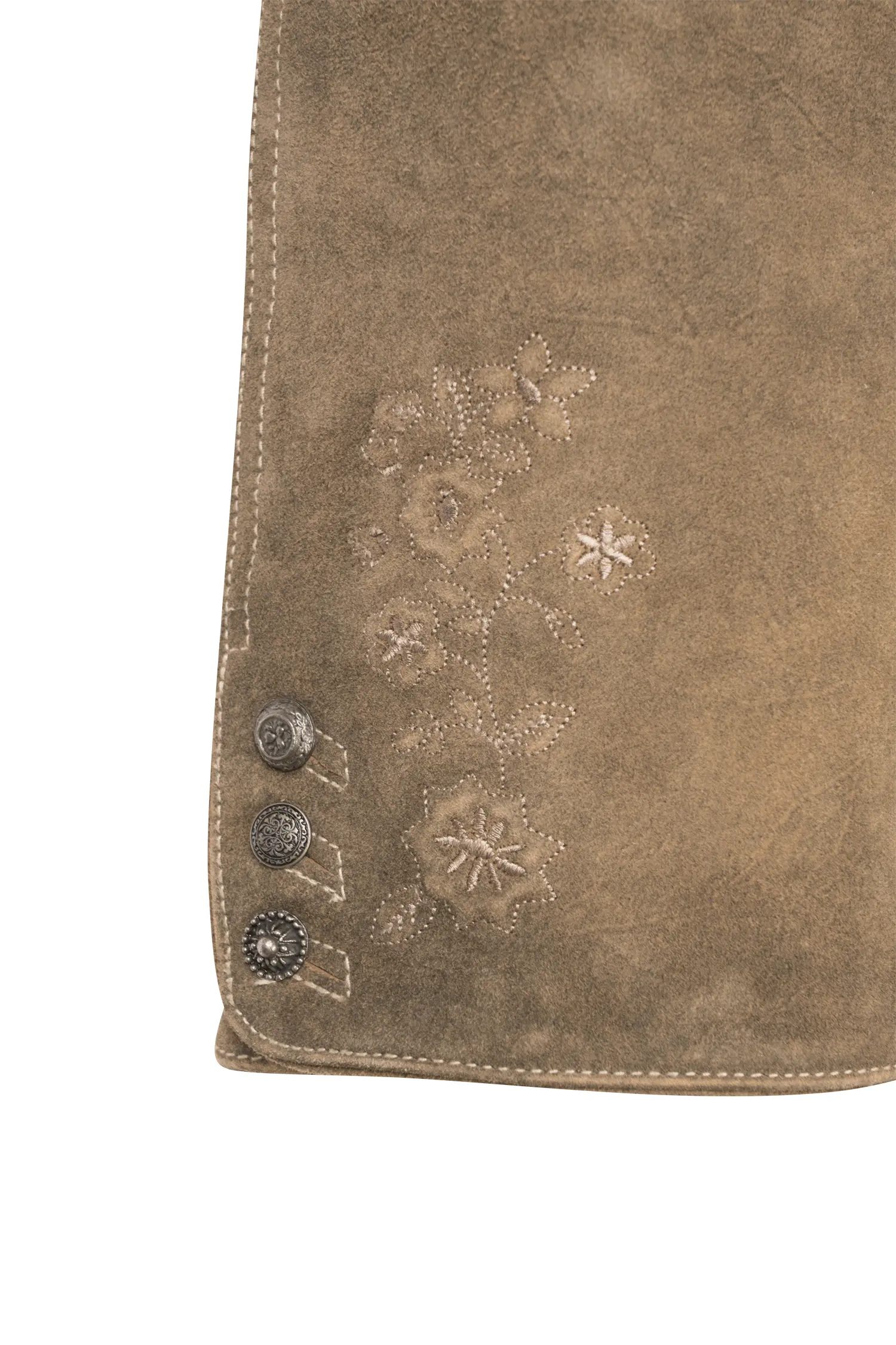 Lederhose Halensee in Braun Deatil Stickerei